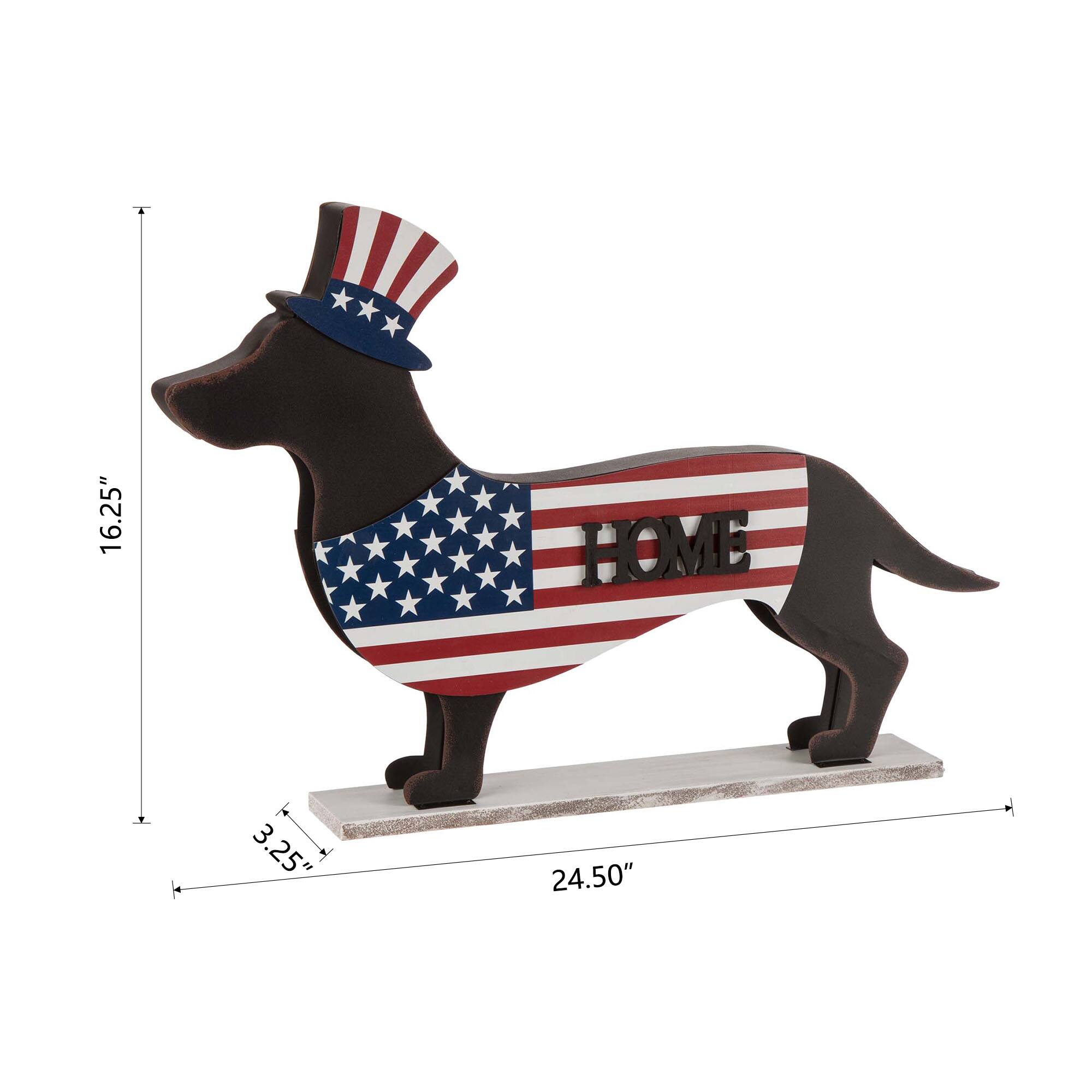 Glitzhome&#xAE; 24.5&#x22; Patriotic Double-Sided HOME/WELCOME Dachshund D&#xE9;cor
