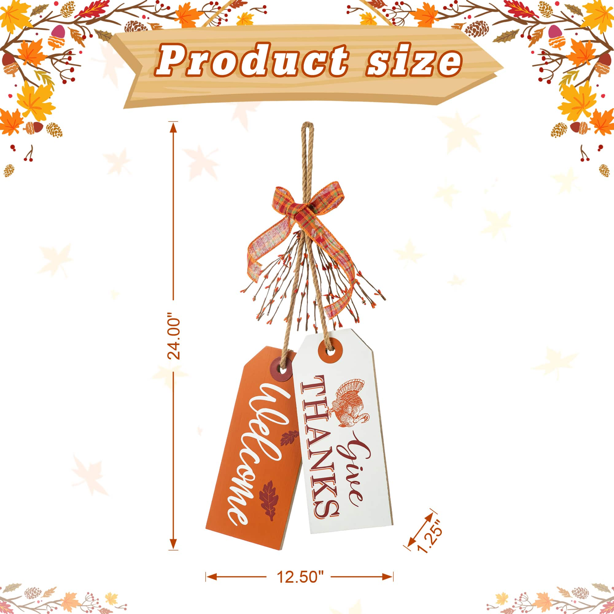 Glitzhome&#xAE; 24&#x22; Thanksgiving Wooden &#x22;Give Thanks&#x22; Door Hanger