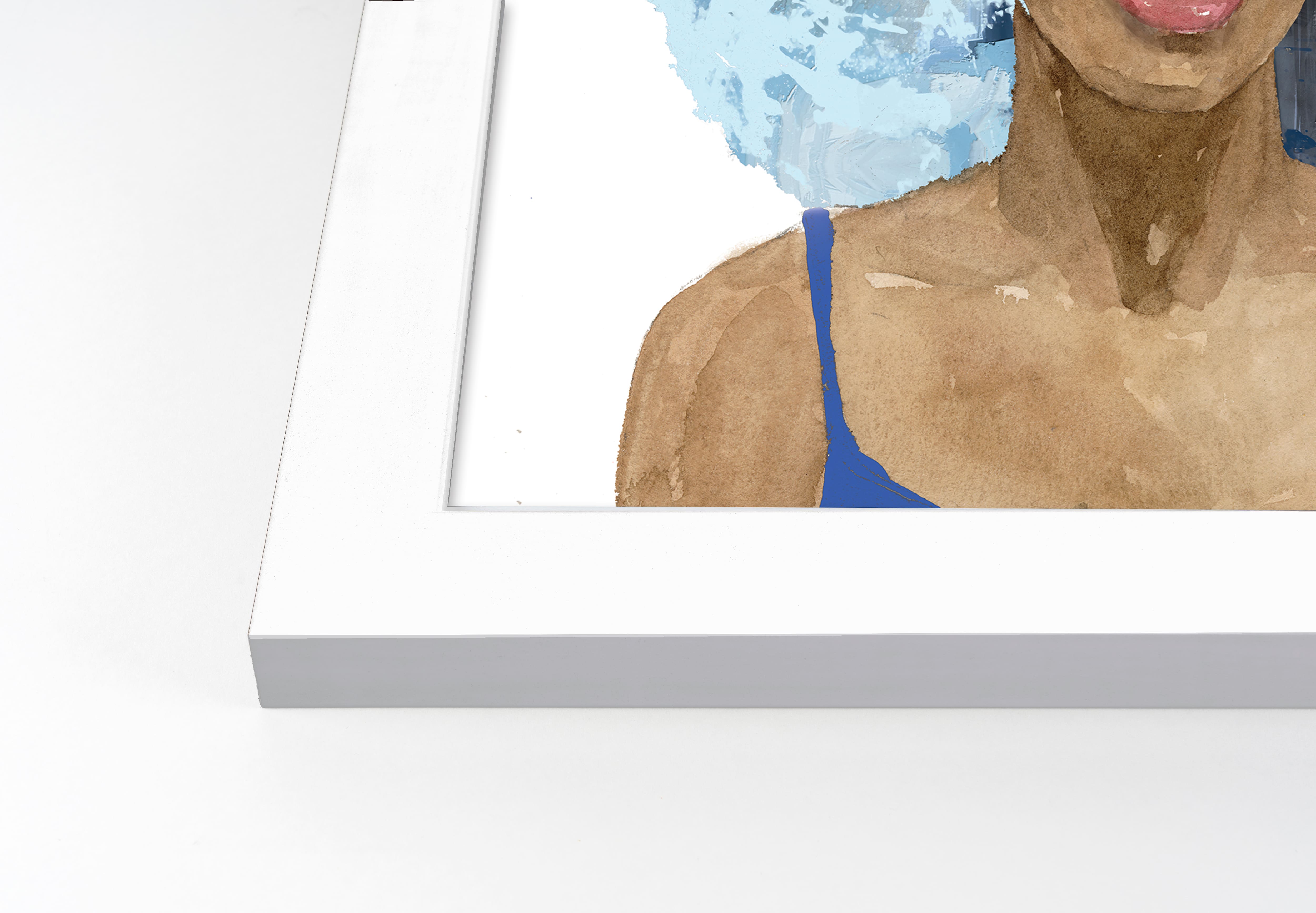 Cool Blue Hair White Framed Print