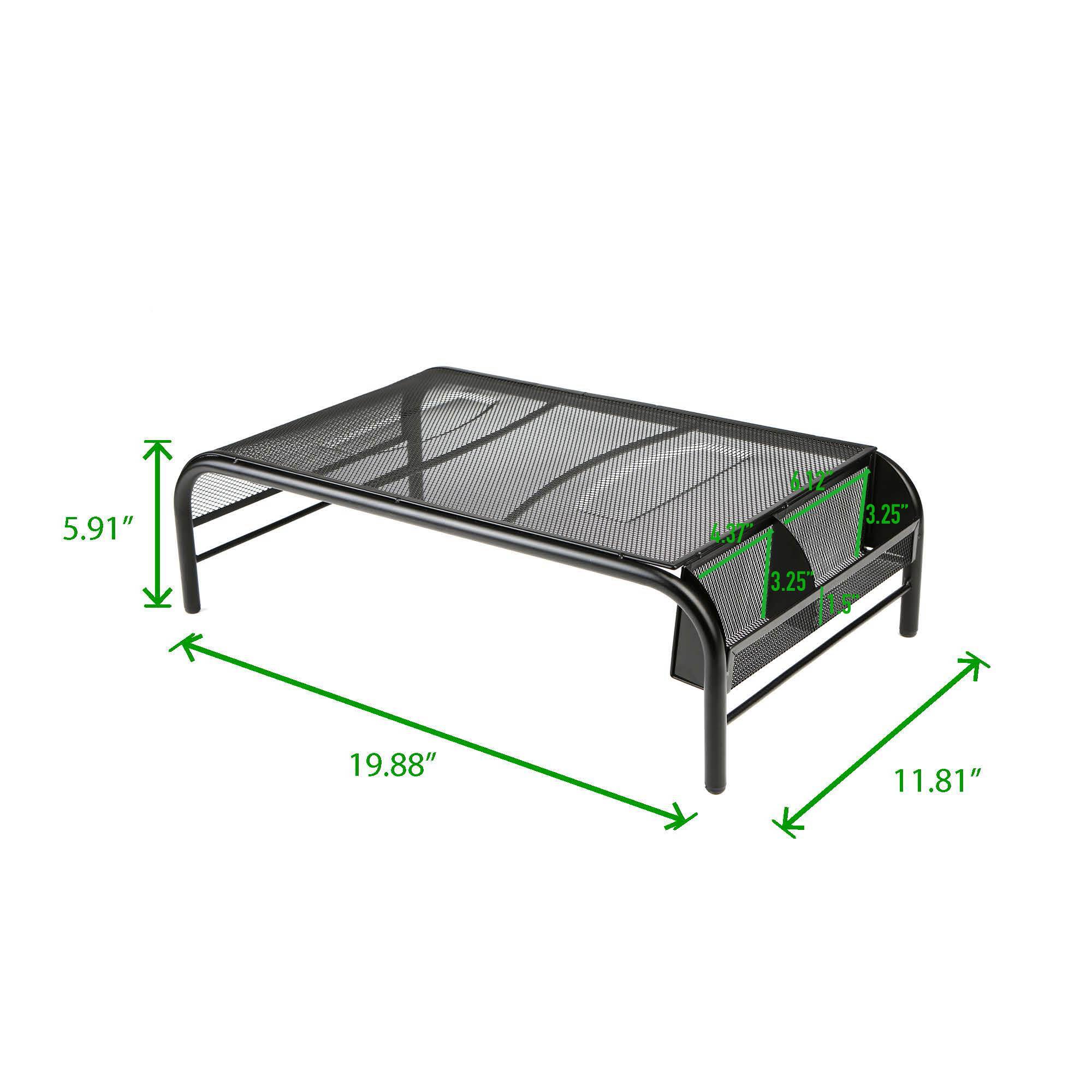 Mind Reader Black Metal Mesh Monitor Stand with Storage Compartments