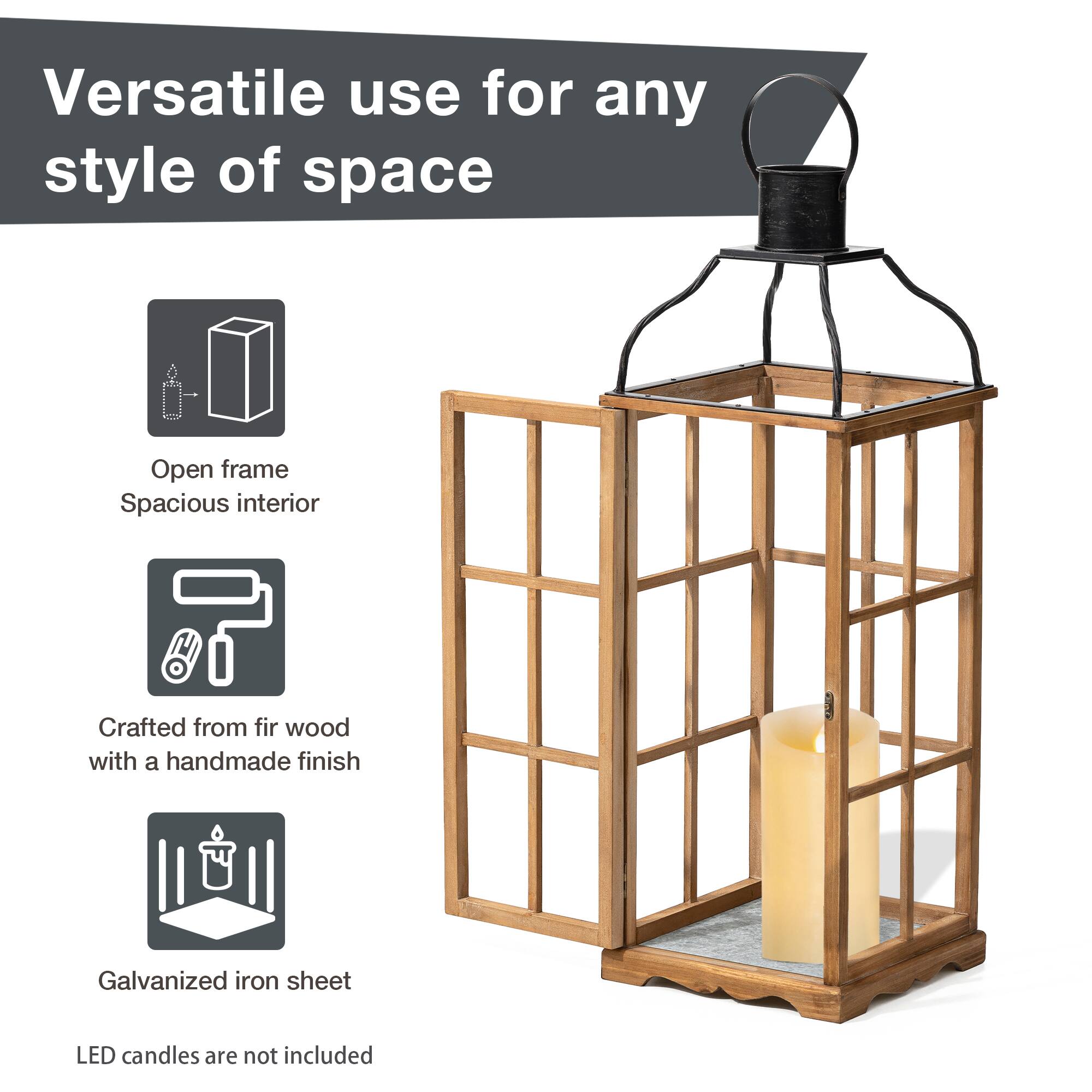 Glitzhome® Oversized Natural Farmhouse Wood & Metal Lanterns Set