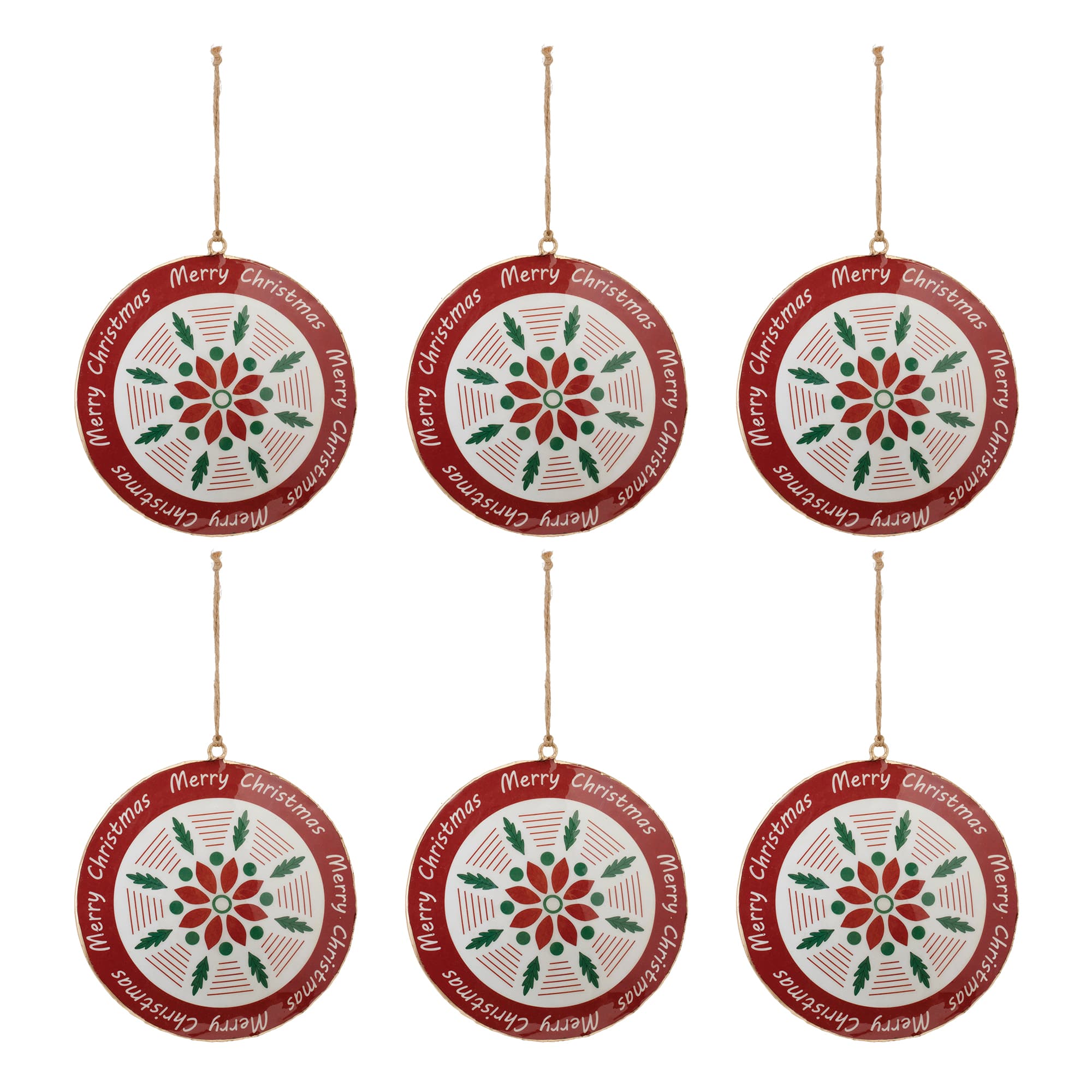 6" Merry Christmas Snowflake Metal Disc Ornaments, 6ct.
