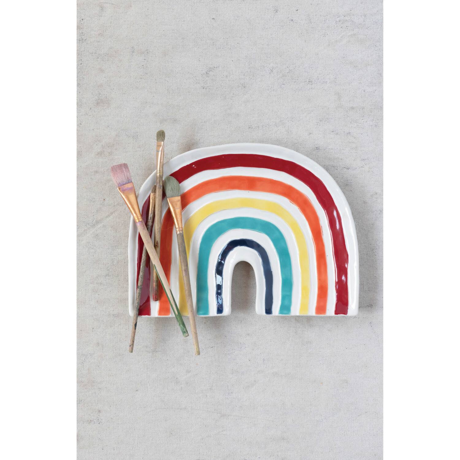 9.5&#x22; Hand-Painted Debossed Stoneware Rainbow Plate