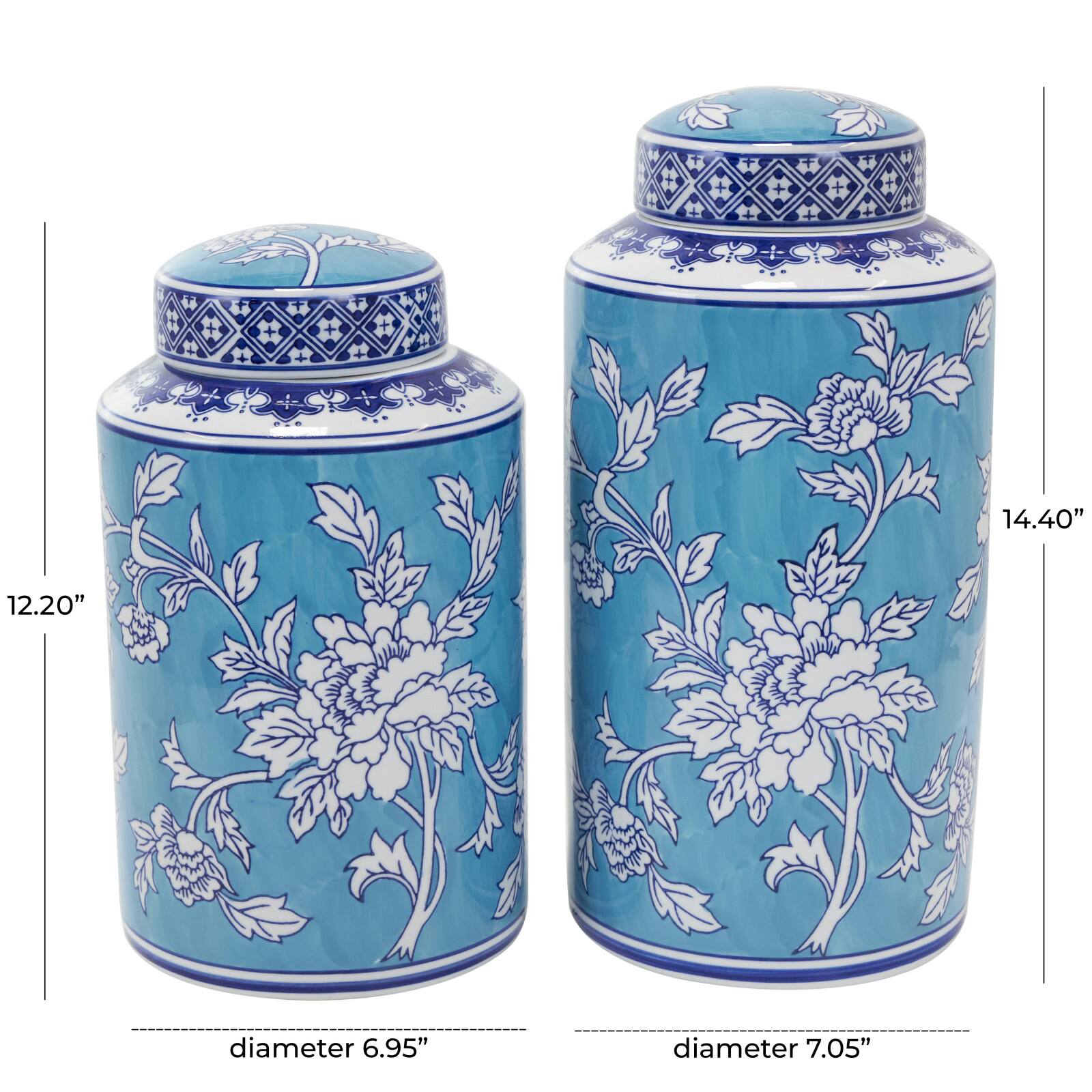 jars ceramic セット Blue Ceramic Decorative Jar Set with White Floral Patterns | Michaels