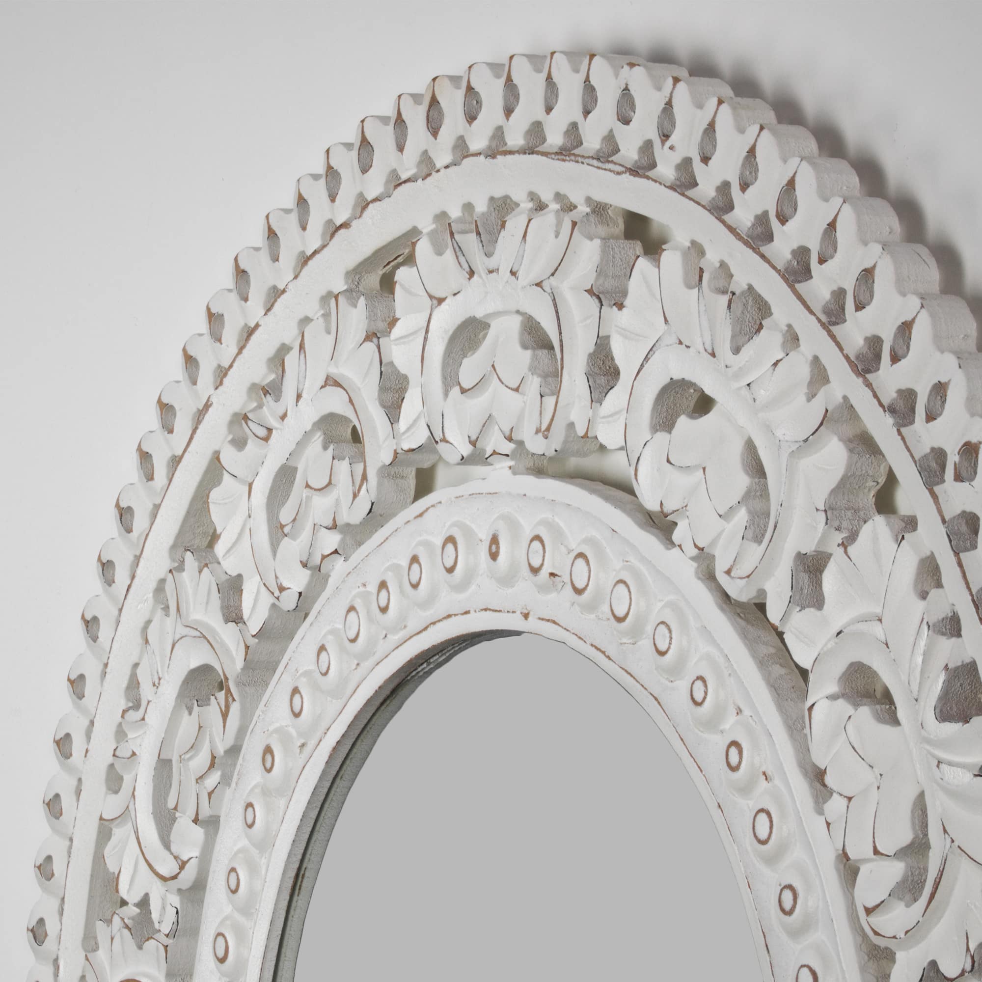 American Art D&#xE9;cor&#x2122; 24&#x22; White Hand-Carved Wood Medallion Accent Mirror