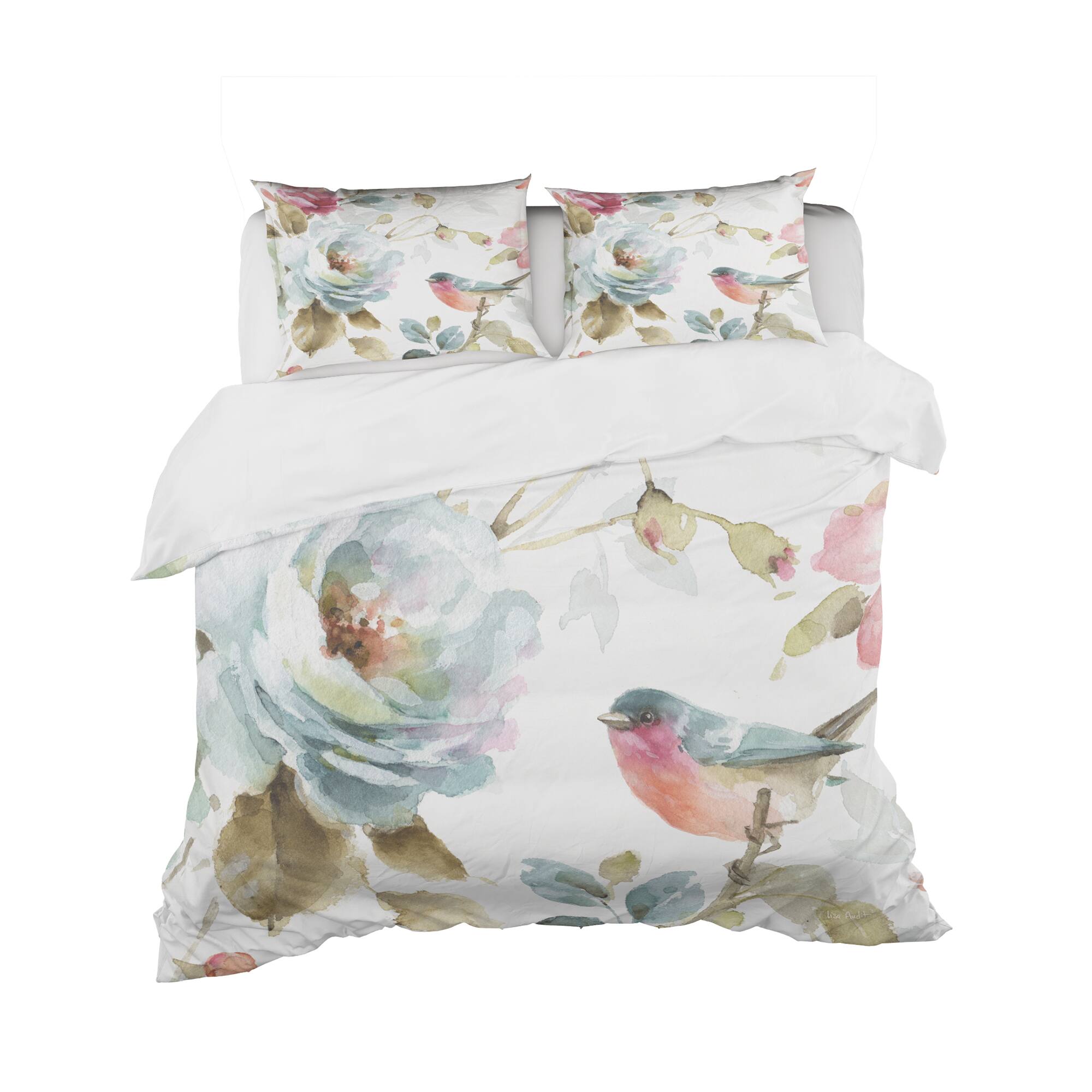 Designart &#x27;Beautiful Bird Romance I&#x27; Cottage Bedding Set - Duvet Cover &#x26; Shams