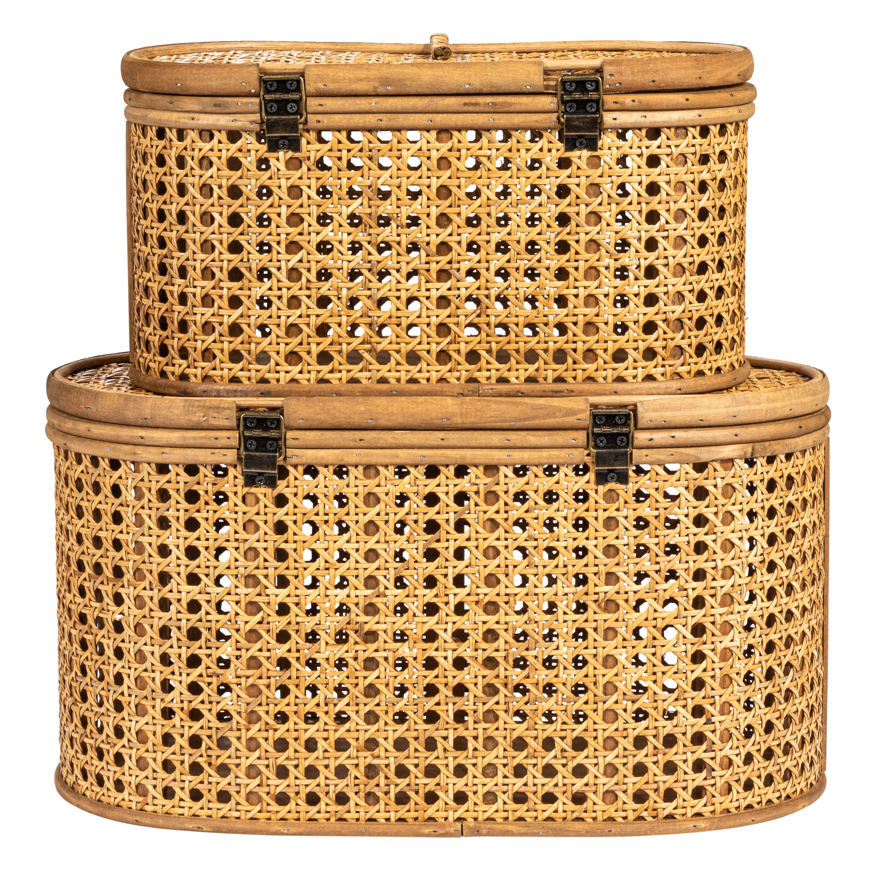 Modern Decorative Oval Woven Rattan Storage Box Set