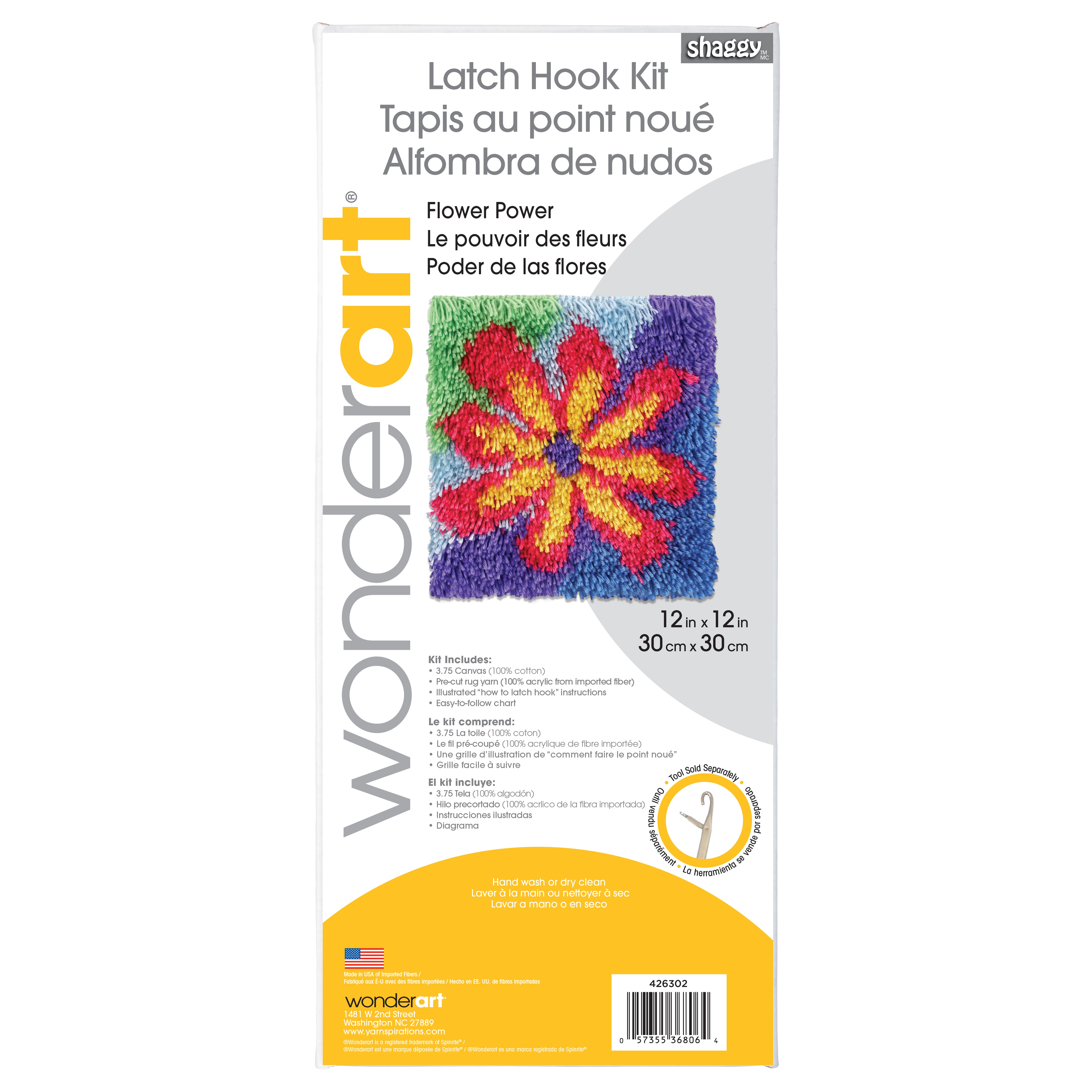 Spinrite Shaggy Latch Hook Kit, Flower Power, 12 x 12