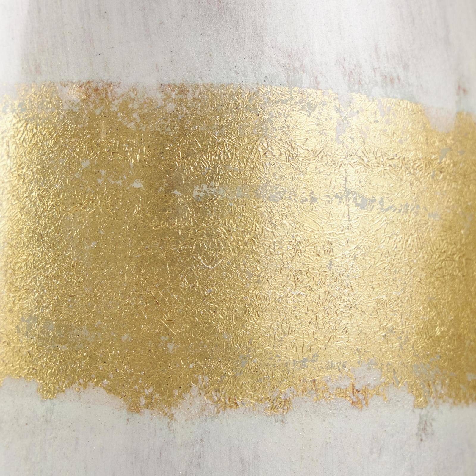 White Metal Abstract Brushed Decorative Jar Set with Gold Detailing & Ring Handles