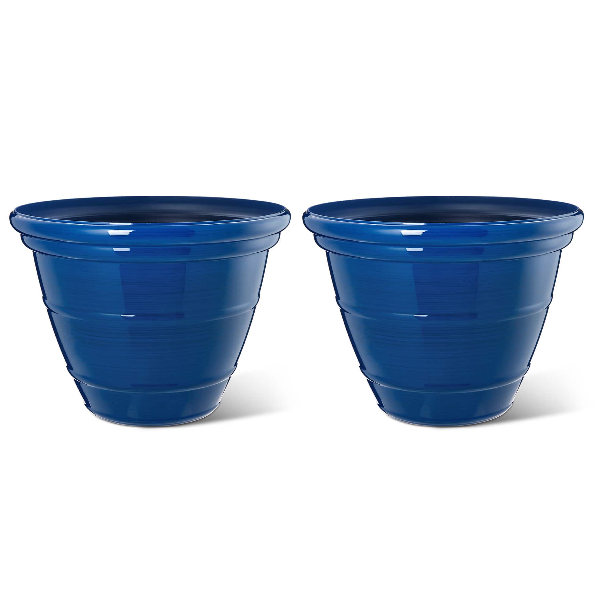 Glitzhome® Round Faux Ceramic Pot Plastic Planter Set