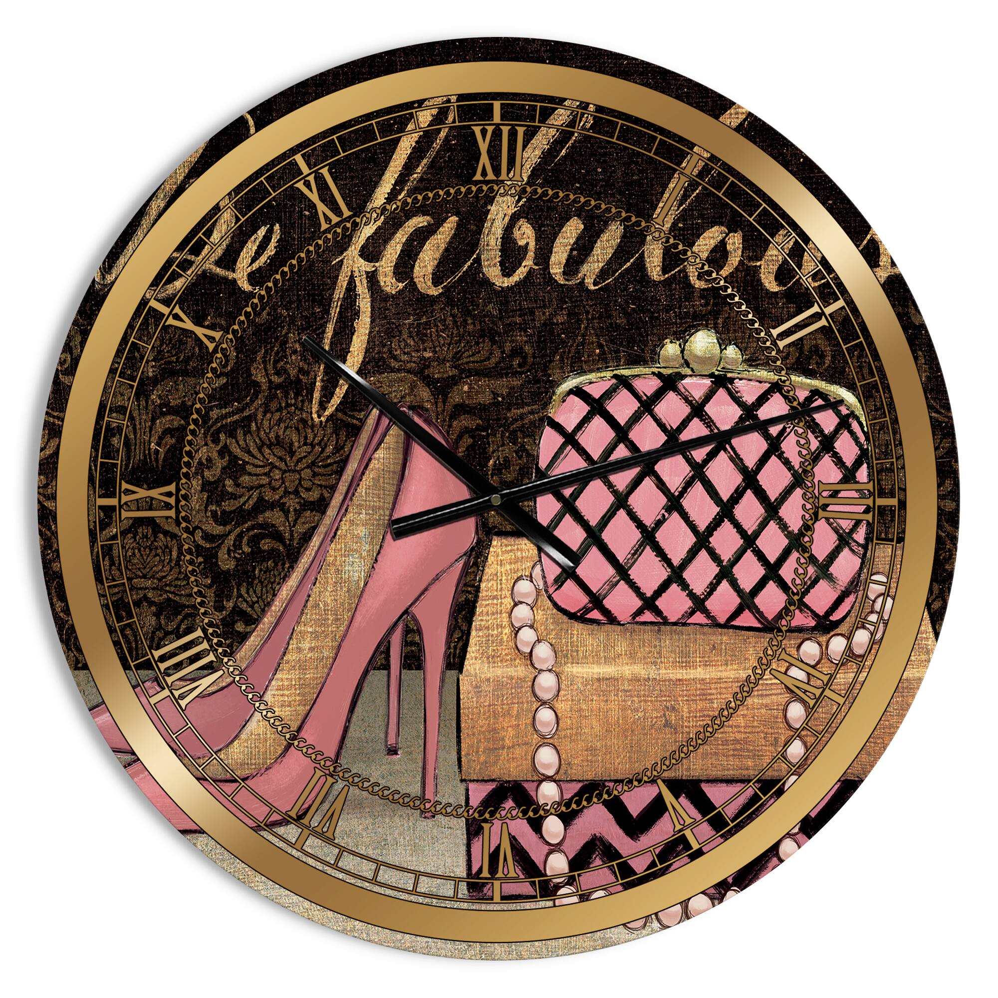 Designart Gold Fabulous Life Style III Glam Wall Clock