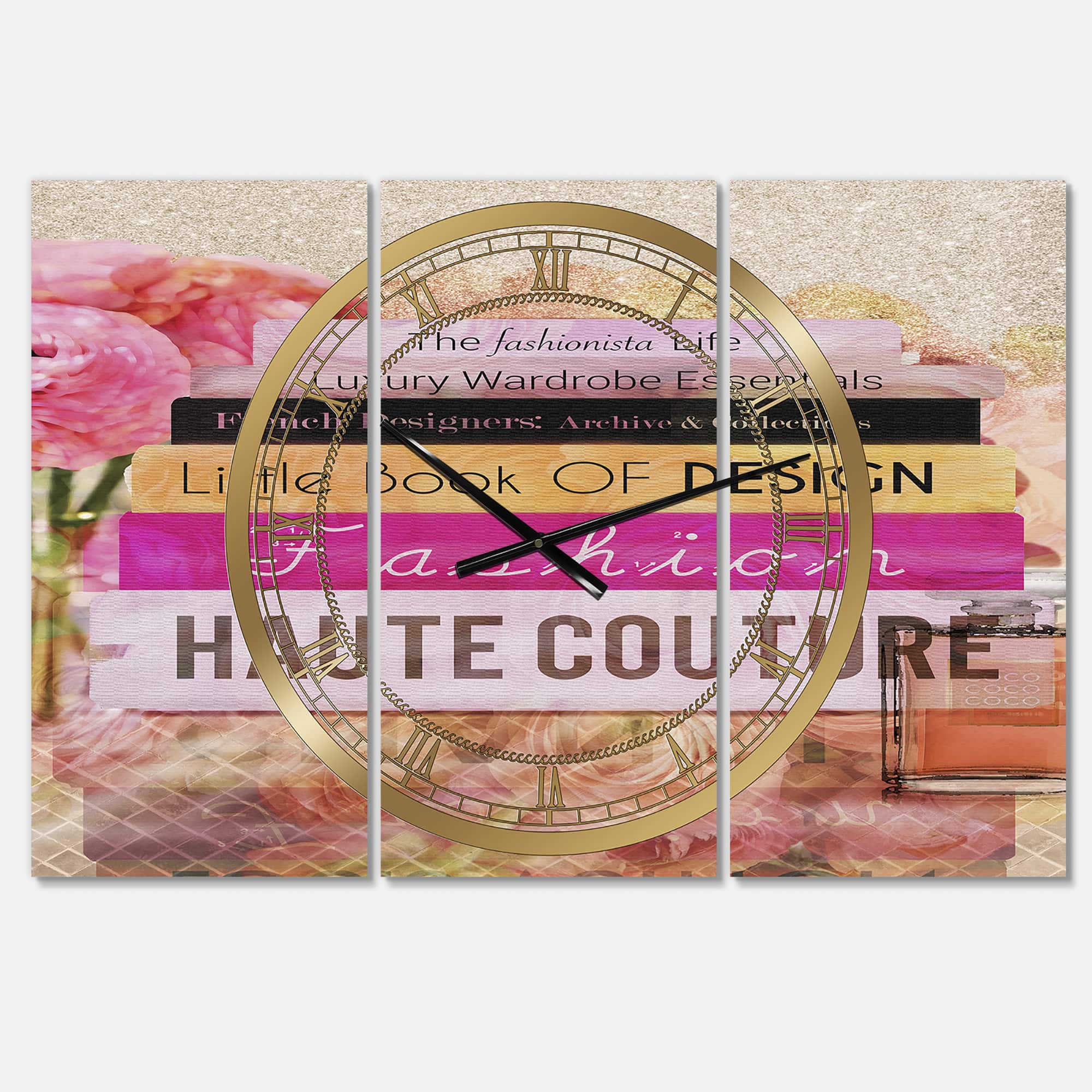 Designart Fashionista Reads Fashion 3 Panel Oversized Wall Clock