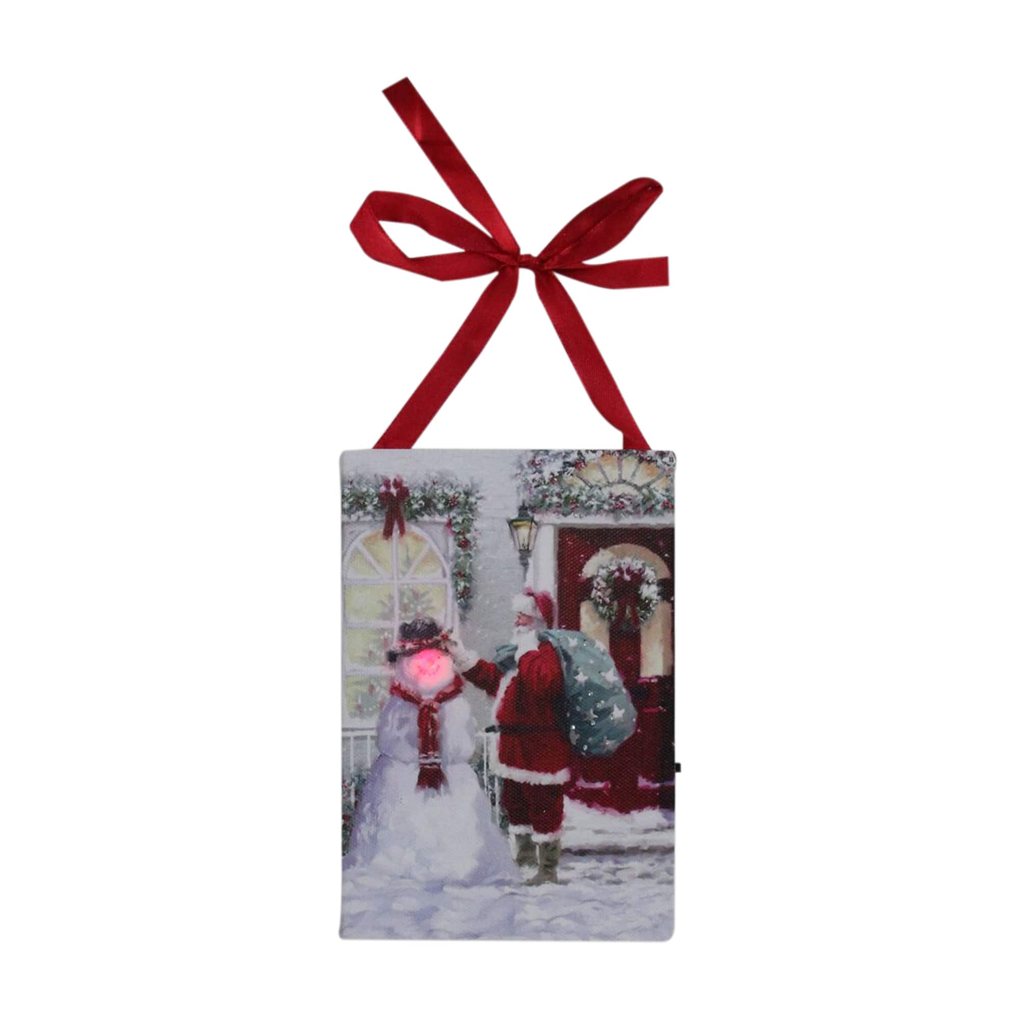 6&#x22; LED Lighted Fiber Optic Santa &#x26; Snowman Christmas Wall Art Decoration