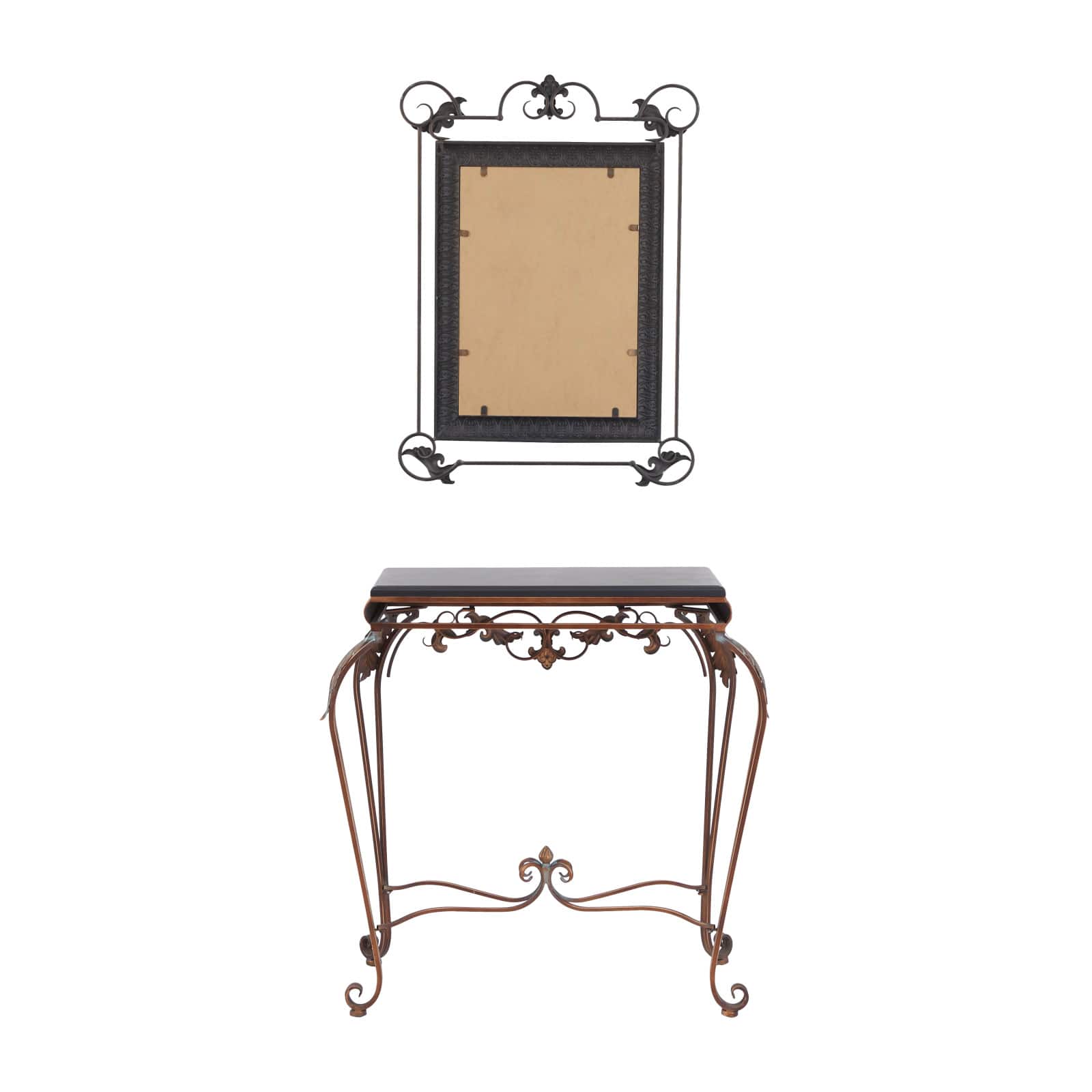 Set of 2" Bronze Metal Traditional Console Table with Mirror, 32" x 23"