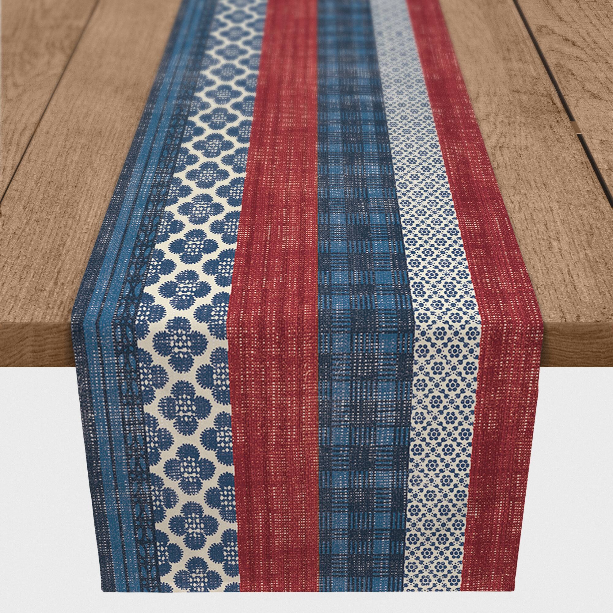 Patriotic Patchwork Stripes Outdoor Table Runner