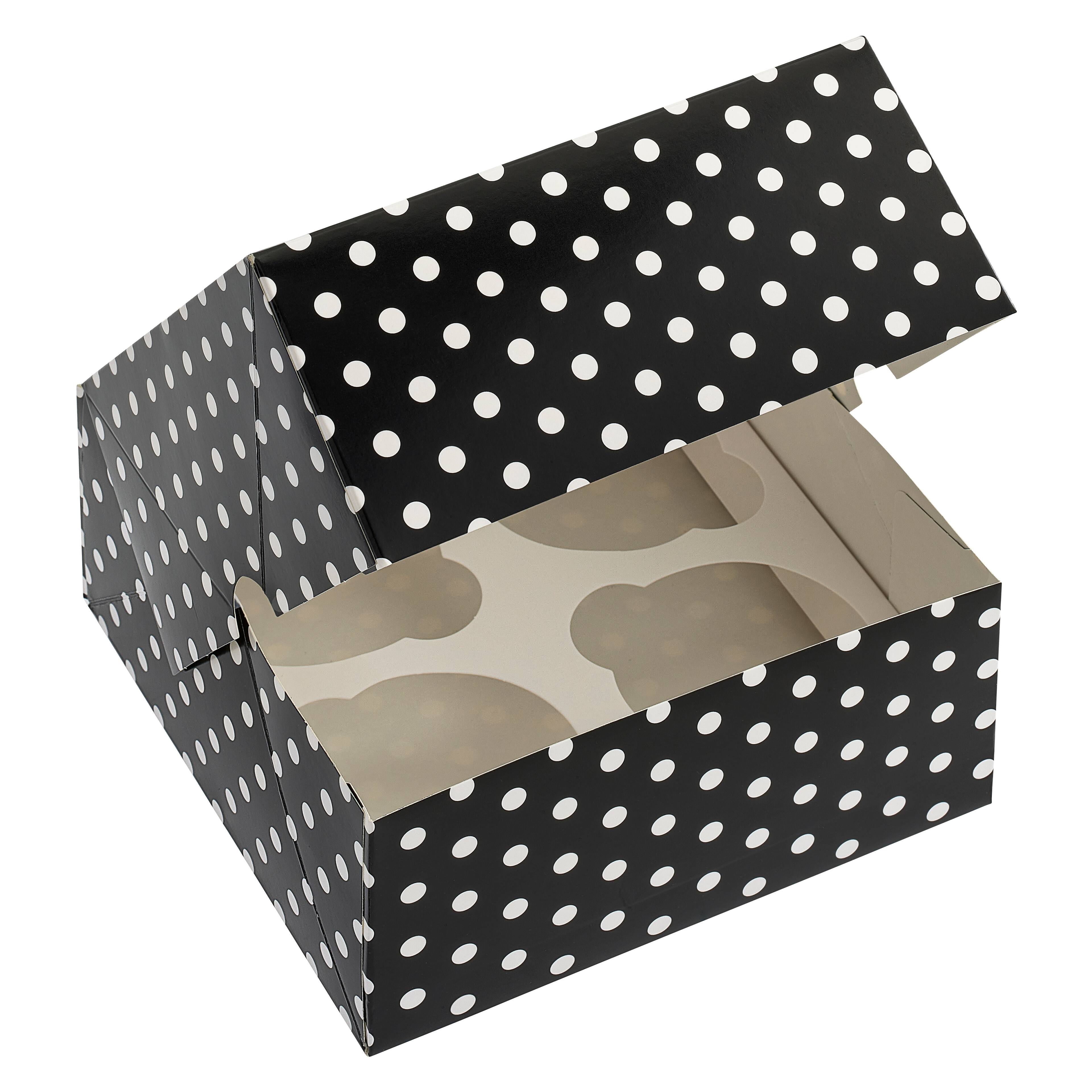 6 Packs 3 ct. (18 total) Black &#x26; White Polka Dot Cupcake Boxes by Celebrate It&#xAE;