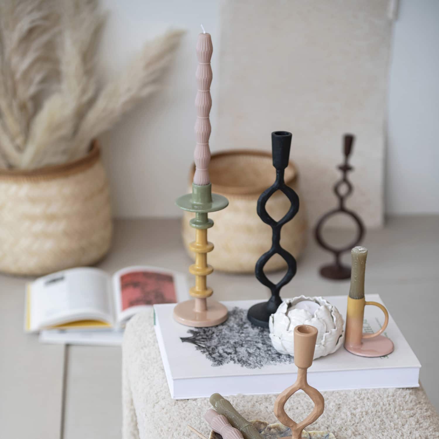 Hello Honey® 9" Enameled Decorative Metal Taper Candle Holder