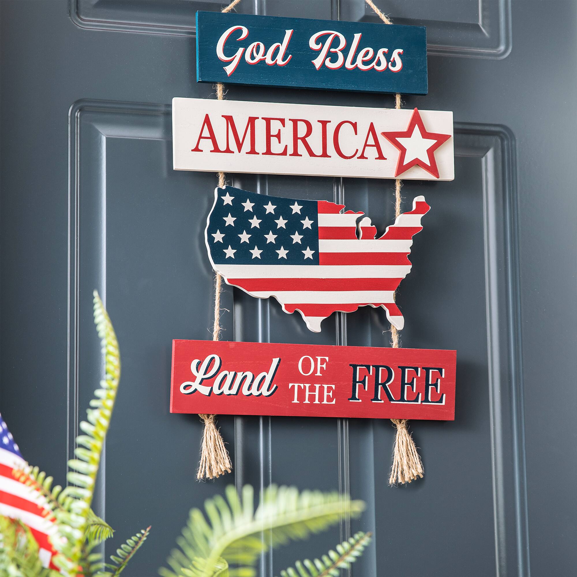 Glitzhome® 21" Patriotic American Sign Door Hanger