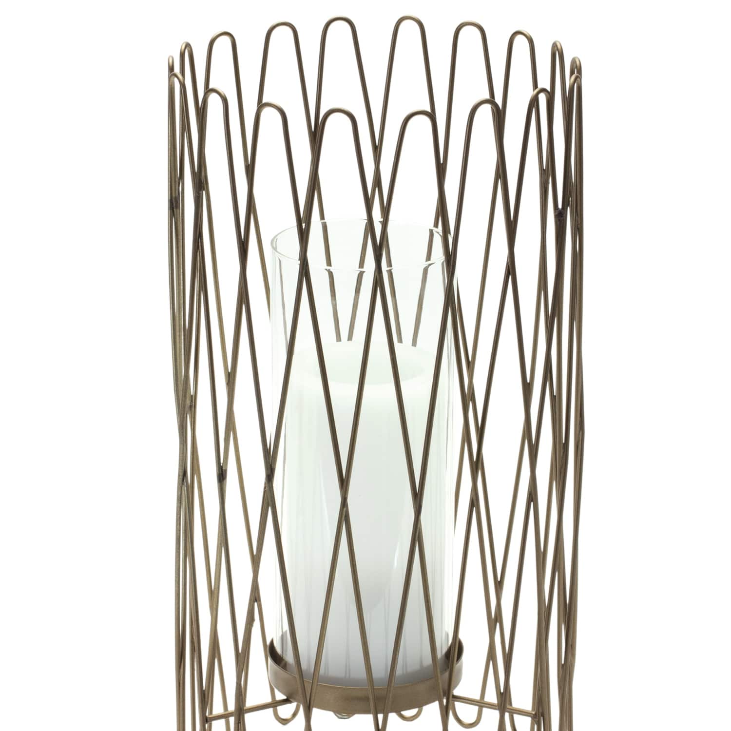 14.25" Geometric Iron Candle Holder with Glass Hurricane