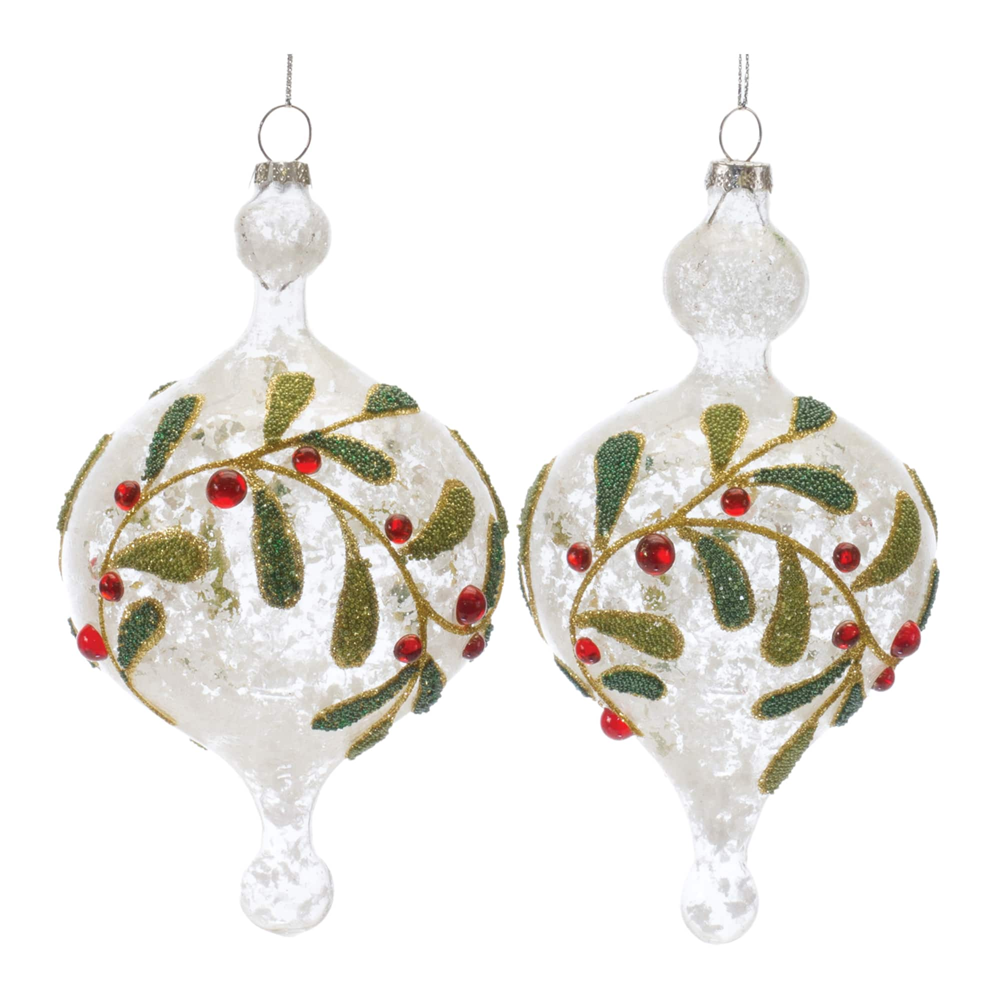 6ct. 6.5&#x22; Beaded Glass Mistletoe Ornament Set