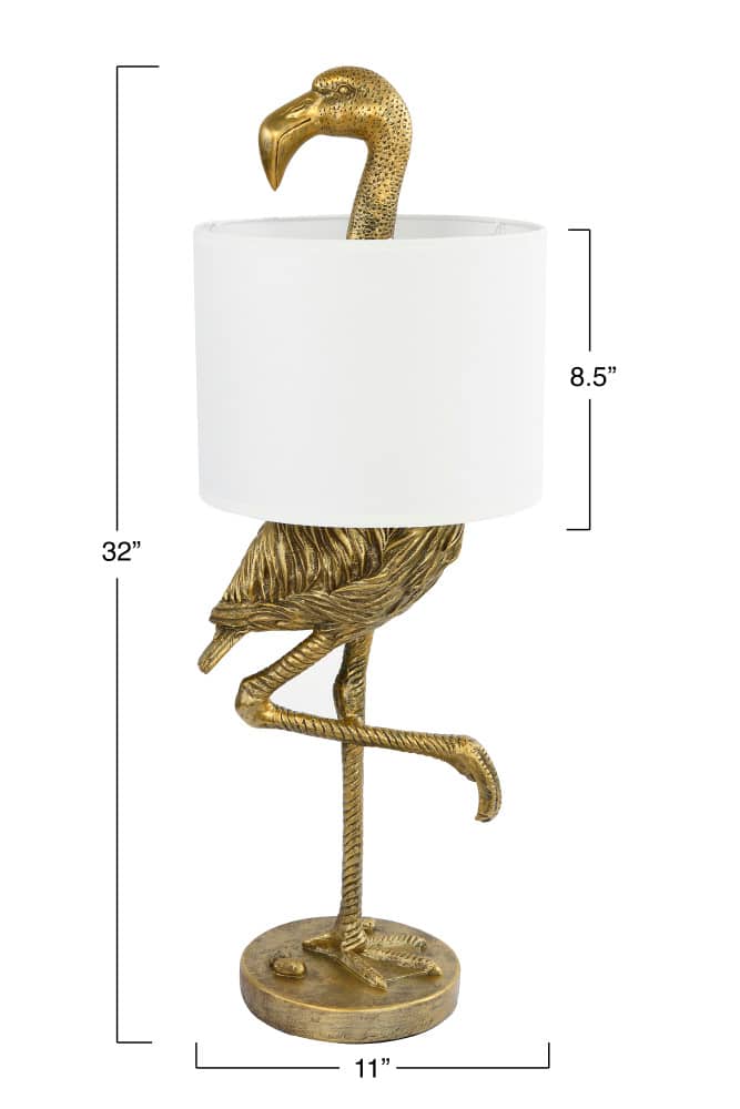32&#x22; Gold Finish Resin Flamingo Table Lamp with Linen Shade