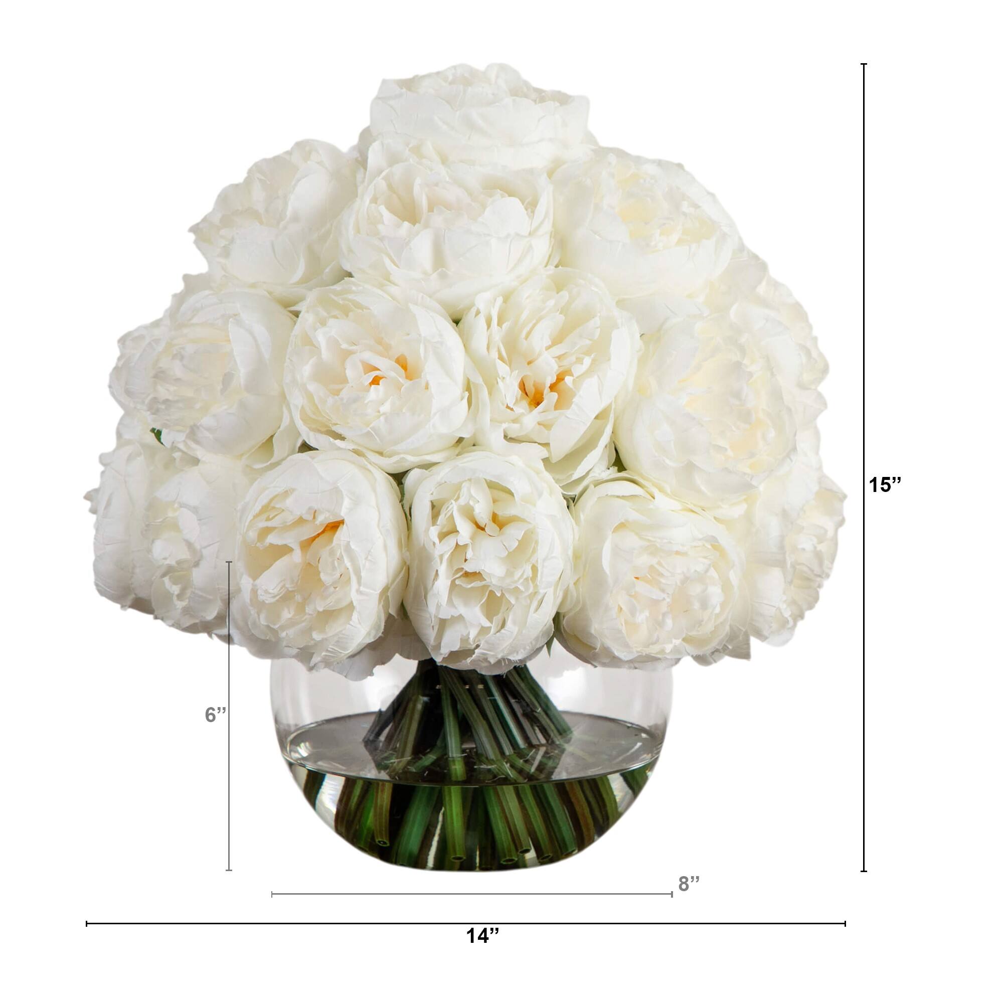 Wedding Collection 15in. Artificial Peony Arrangement in Glass Vase