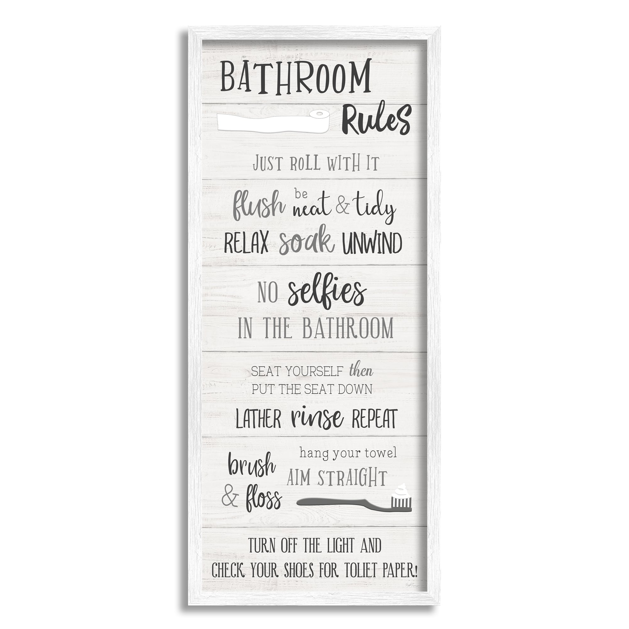 Stupell Industries Bathroom Rules Sign Toilet Paper Fun Phrases Framed Wall Art