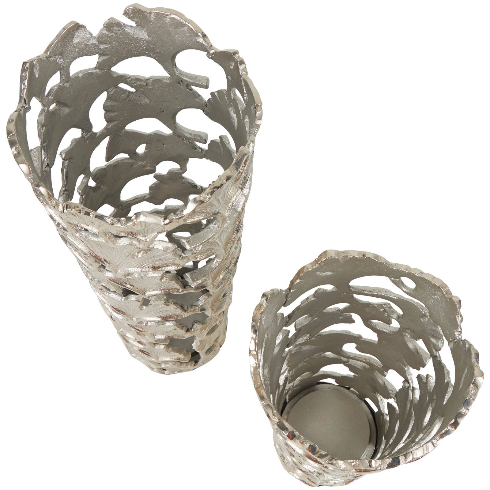 Silver Aluminum Vase with Gingko Leaf Design Set