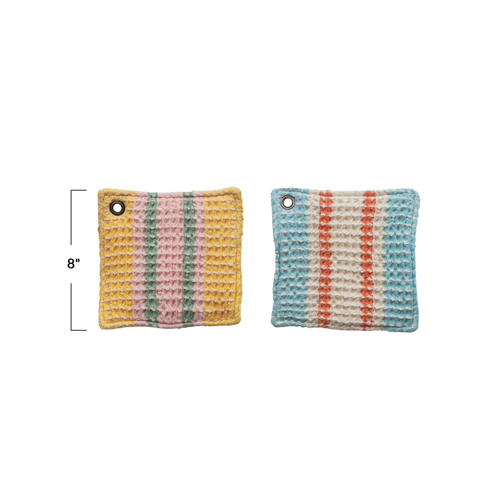 Hello Honey&#xAE; Stripes Cotton Waffle Weave Pot Holders with Grommets Set