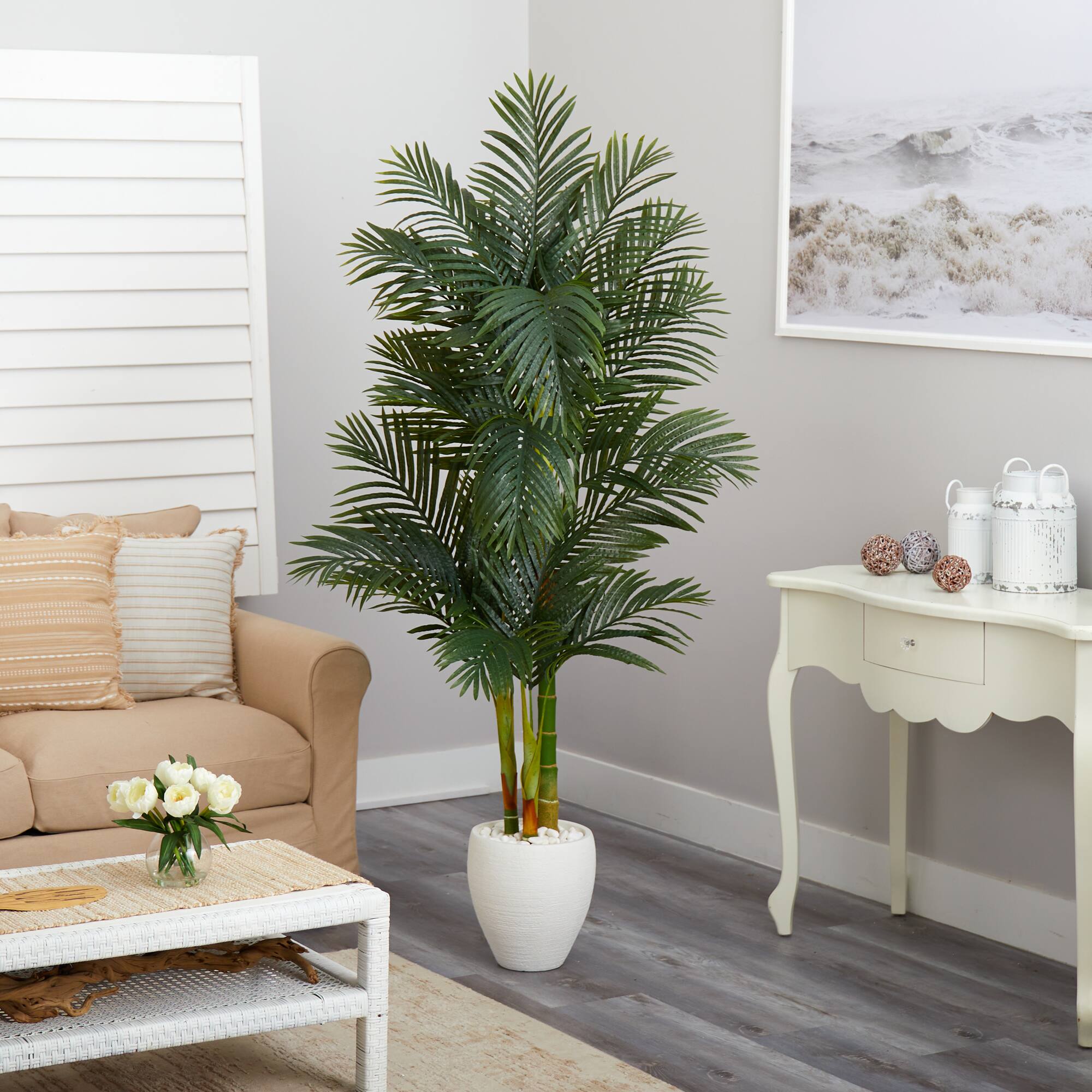 6ft. Golden Cane Artificial Palm Tree in White Planter