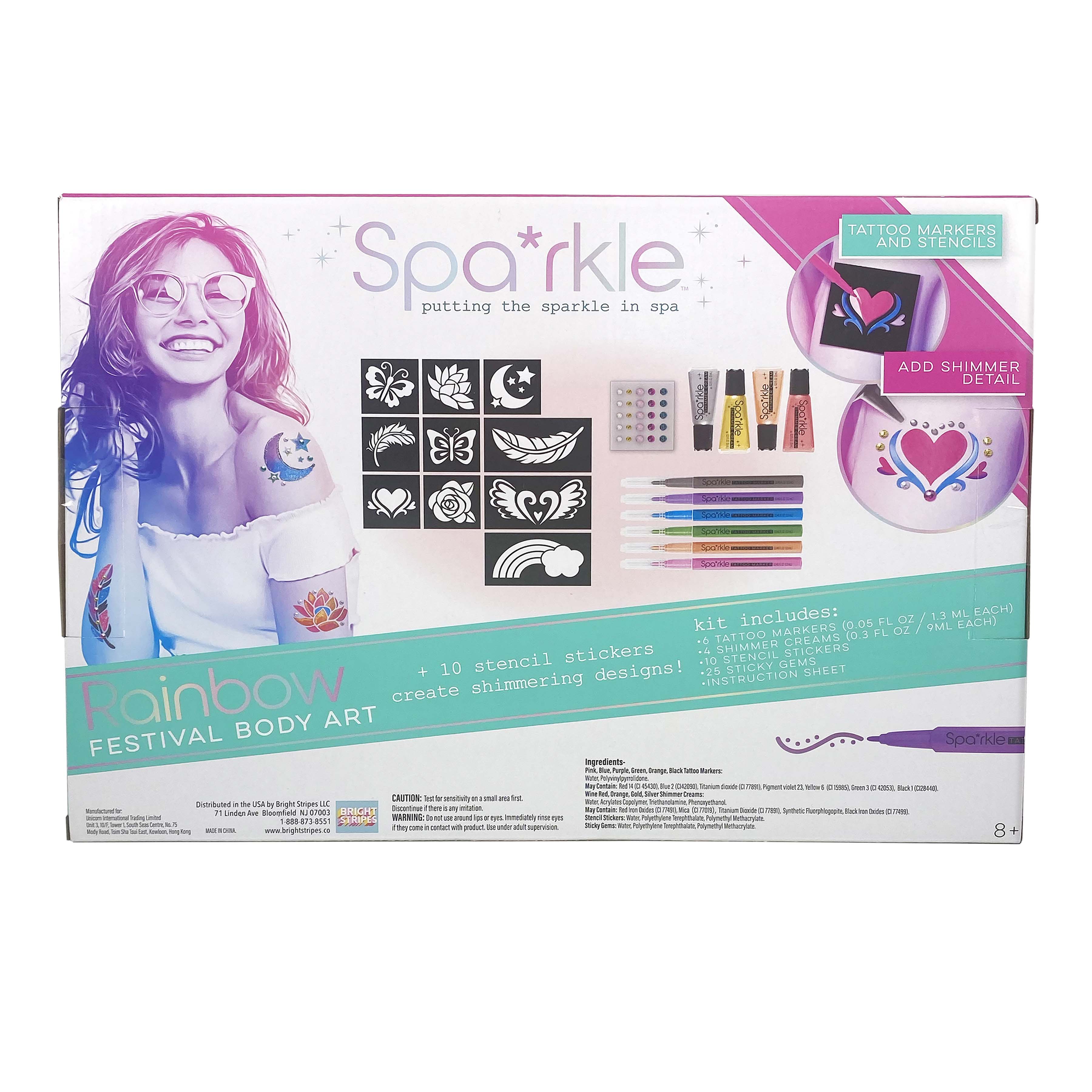 Bright Stripes Spa*rkle Rainbow Festival Body Art Set