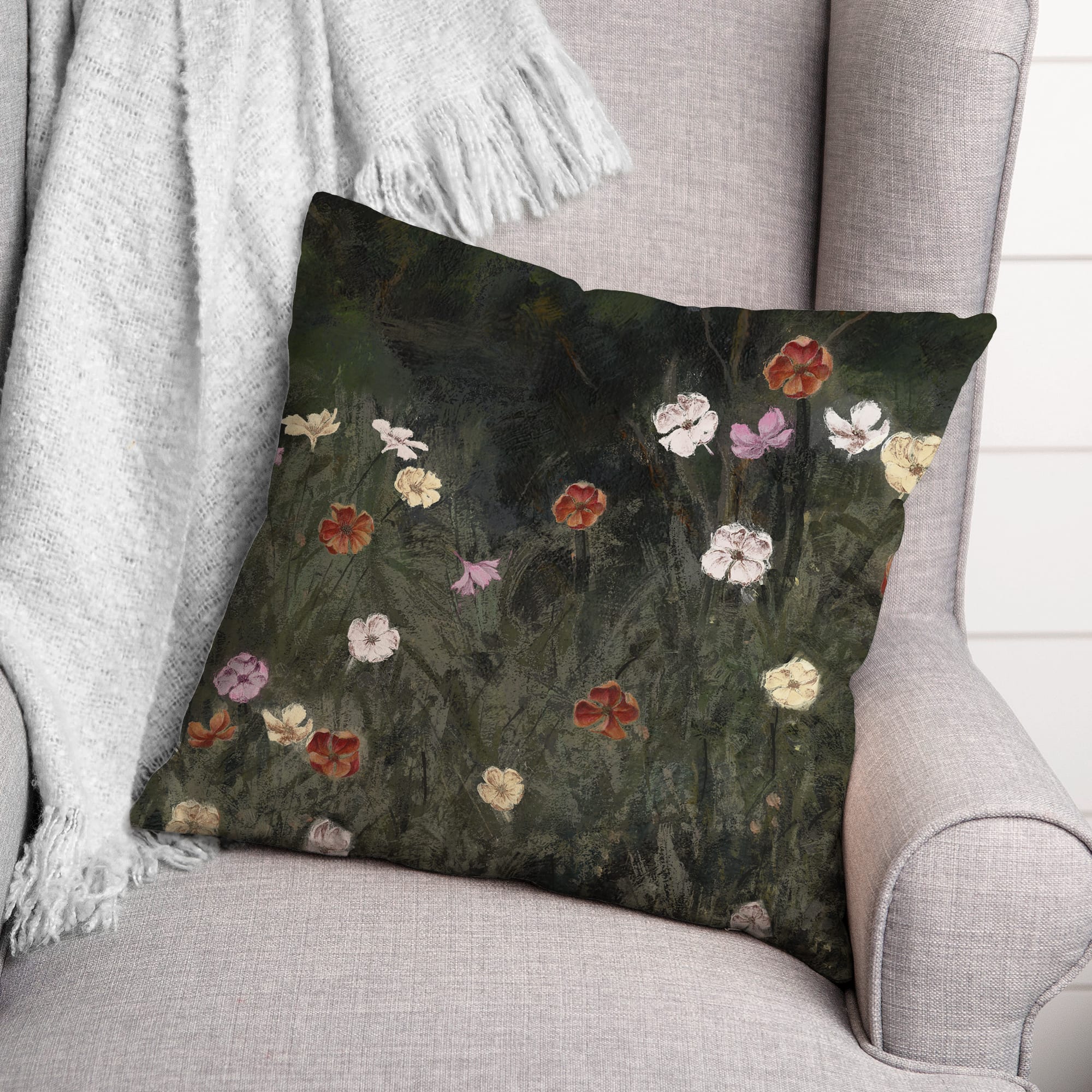 Moody Floral Field Indoor/Outdoor Pillow