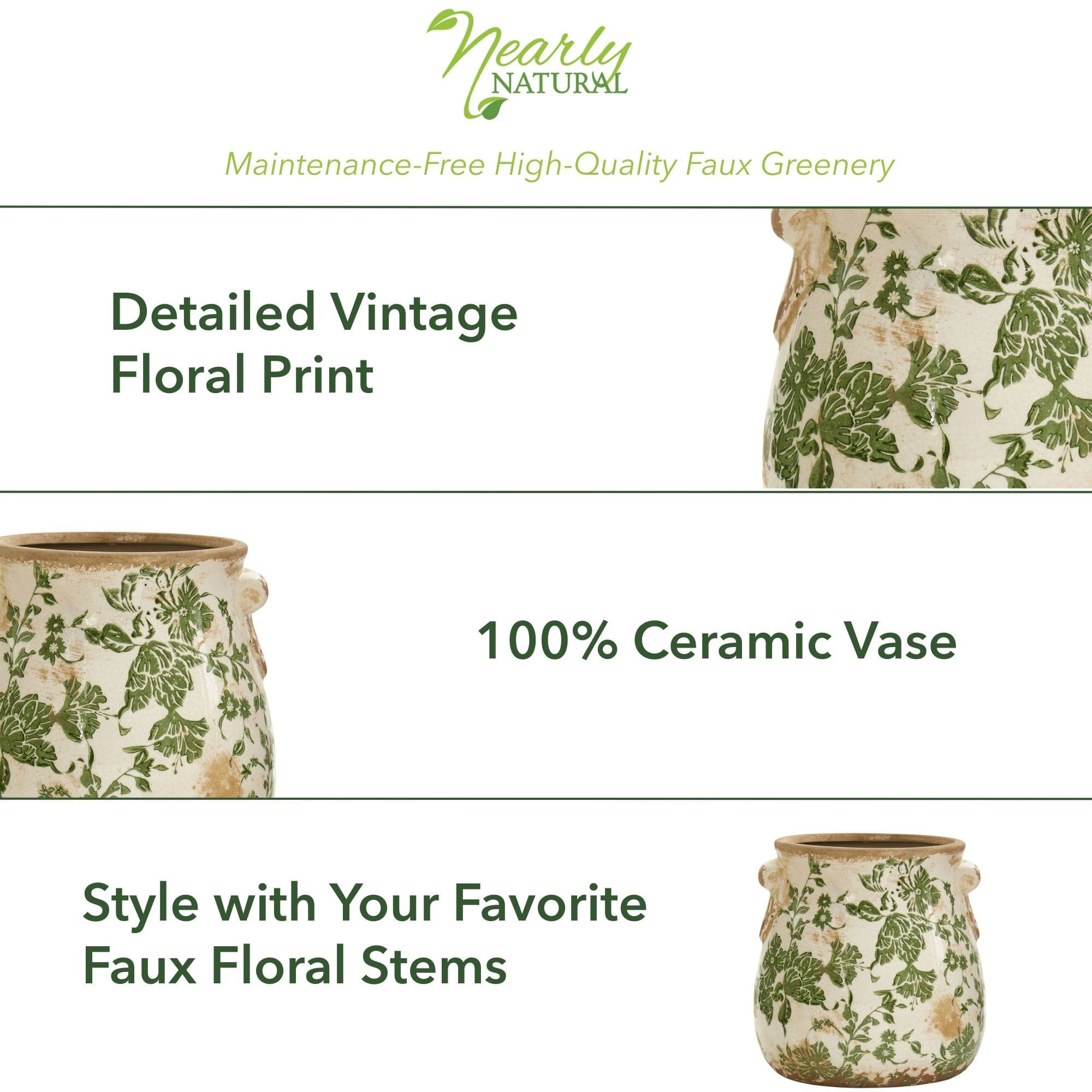 10&#x22; Tuscan Ceramic Green Scroll Planter