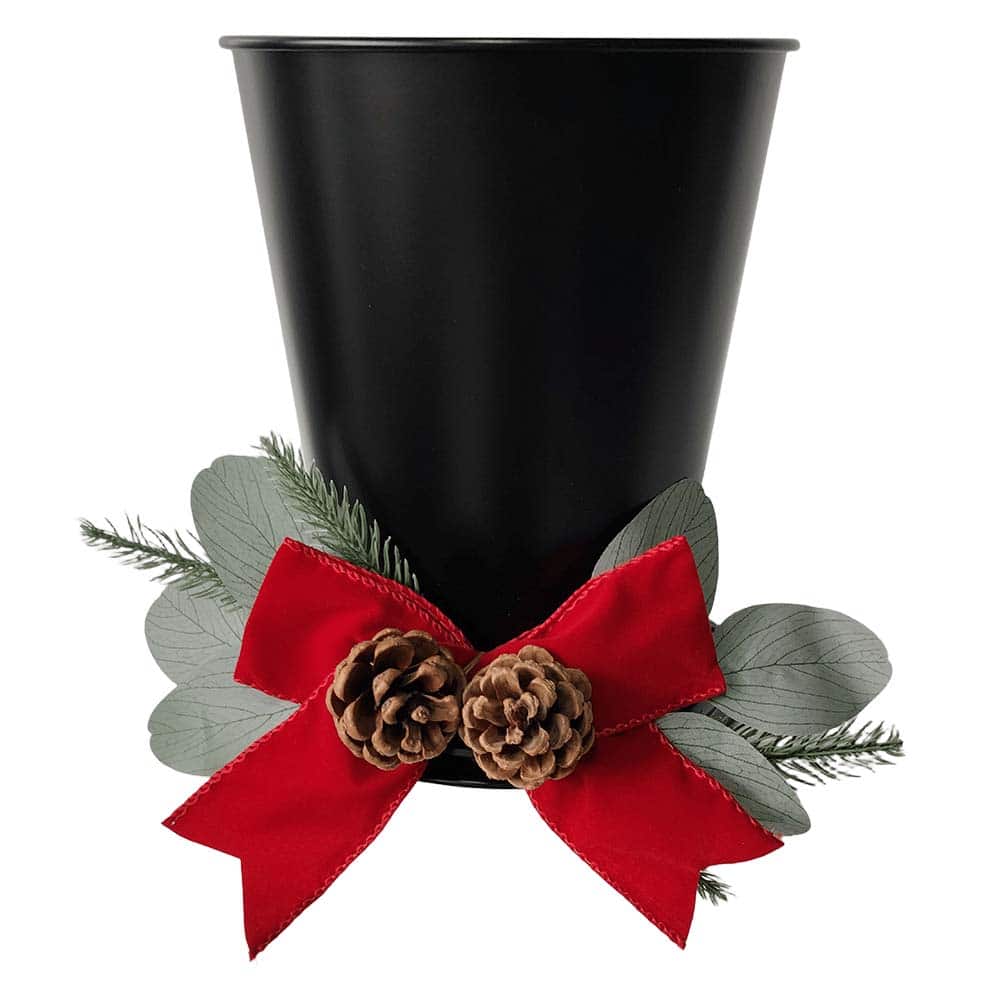 Black Top Hat Container with Red Bow &#x26; Pinecones by Ashland&#xAE;