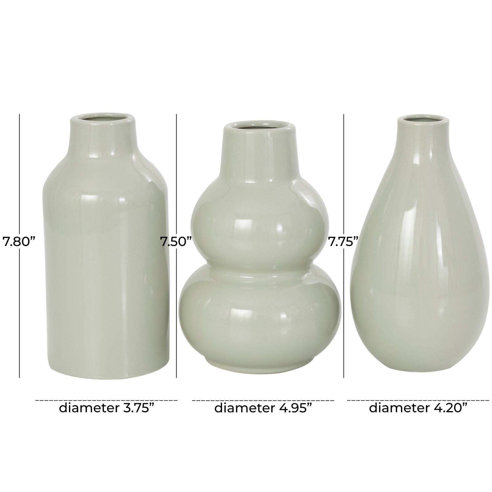 8" Green Ceramic Minimalistic Rounded Vase Set