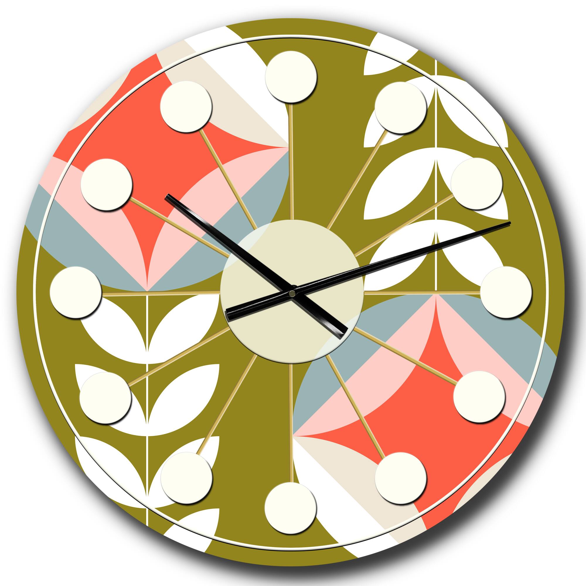 Designart 'Retro Botanical Pattern I Mid-Century Modern Wall Clock
