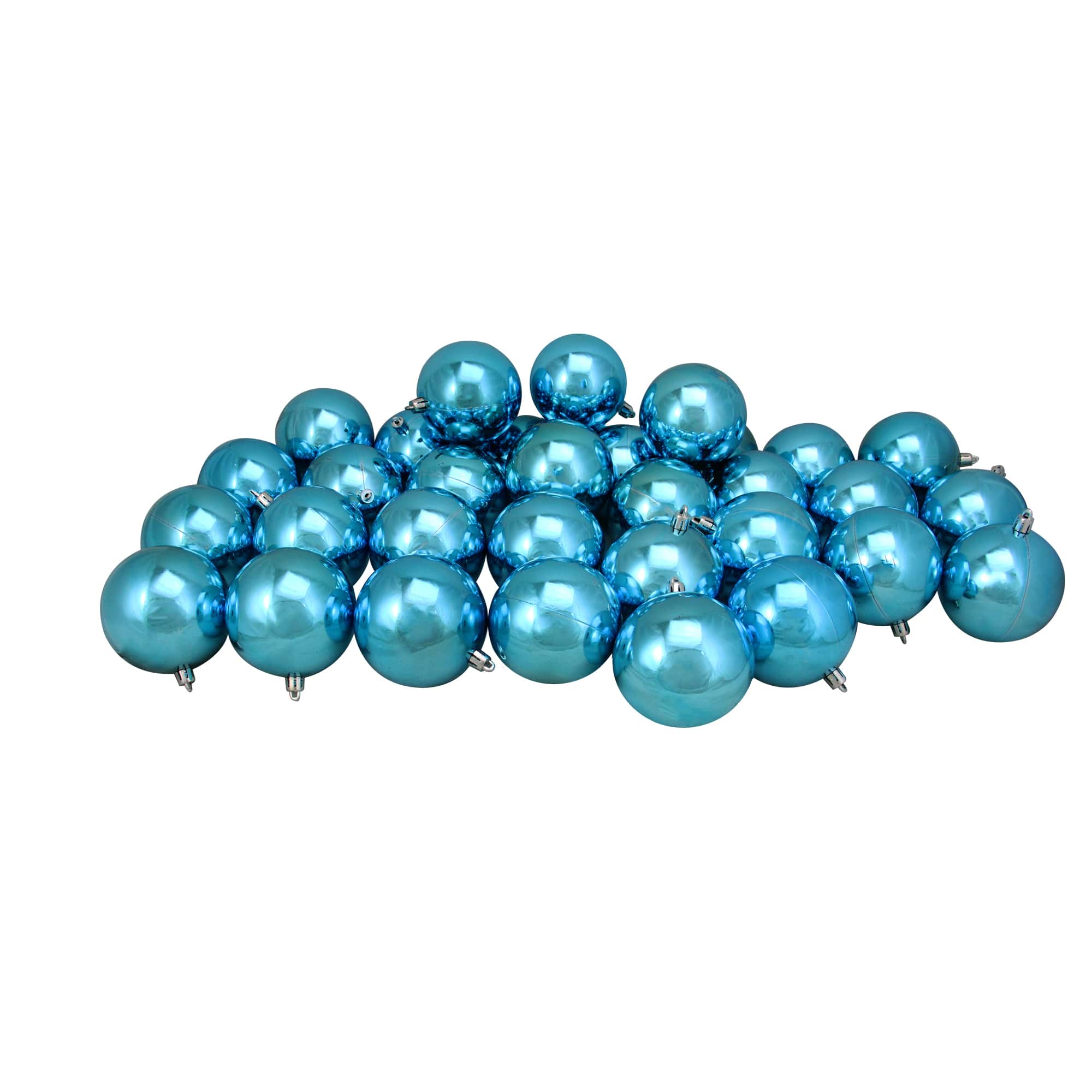 32ct. 3.5&#x22; Turquoise Blue Shatterproof Shiny Christmas Ball Ornaments