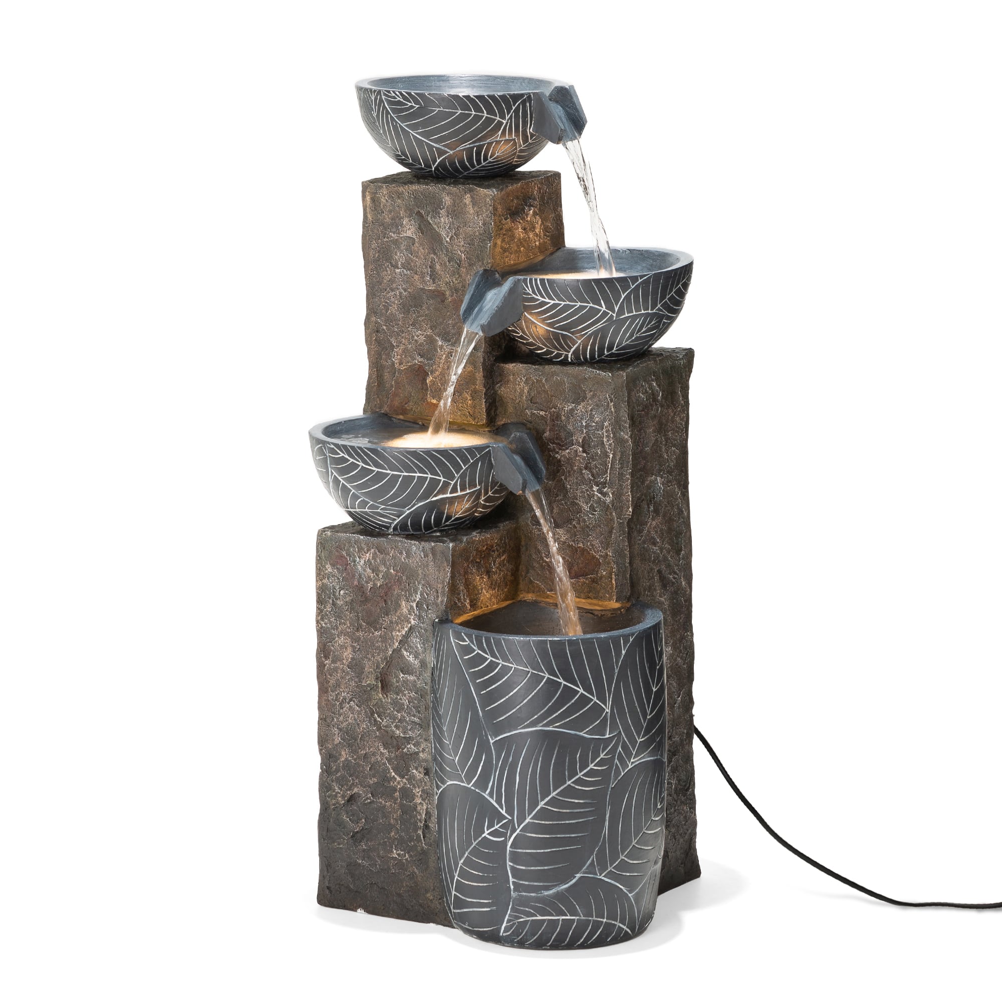 Glitzhome® 33" Natural Leaf Textured 4-Tier Outdoor Fountain