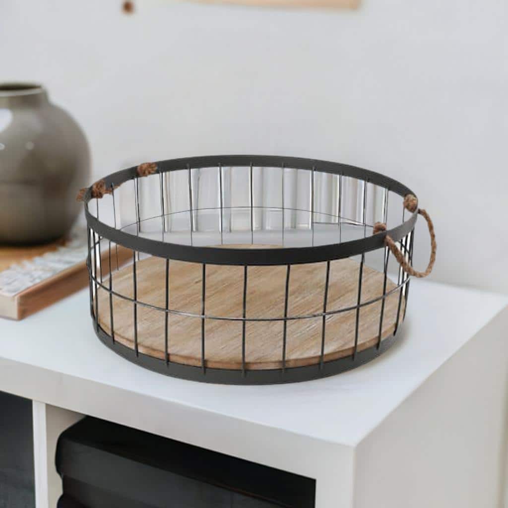 Wire Baskets with Wooden Base &#x26; Handles, 2ct.