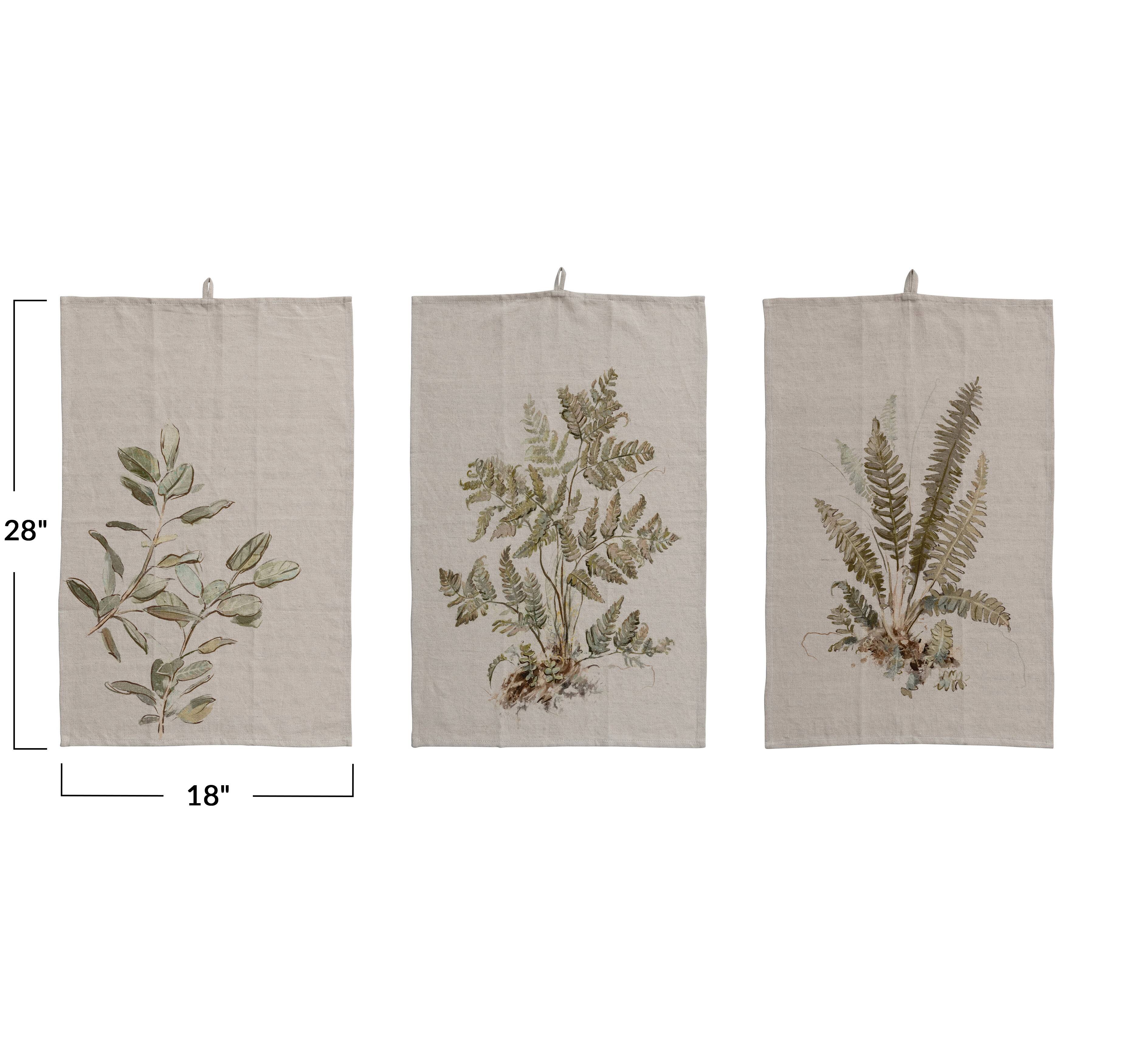 Hello Honey® Cotton and Linen Printed Tea Towel with Botanical Image, 3ct.