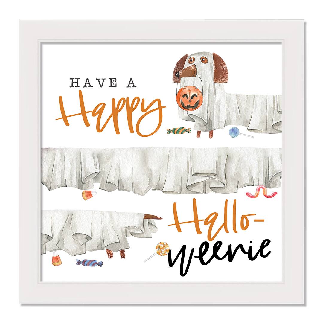 Happy Hallo-weenie Trick or Treat White Framed Print Wall Art