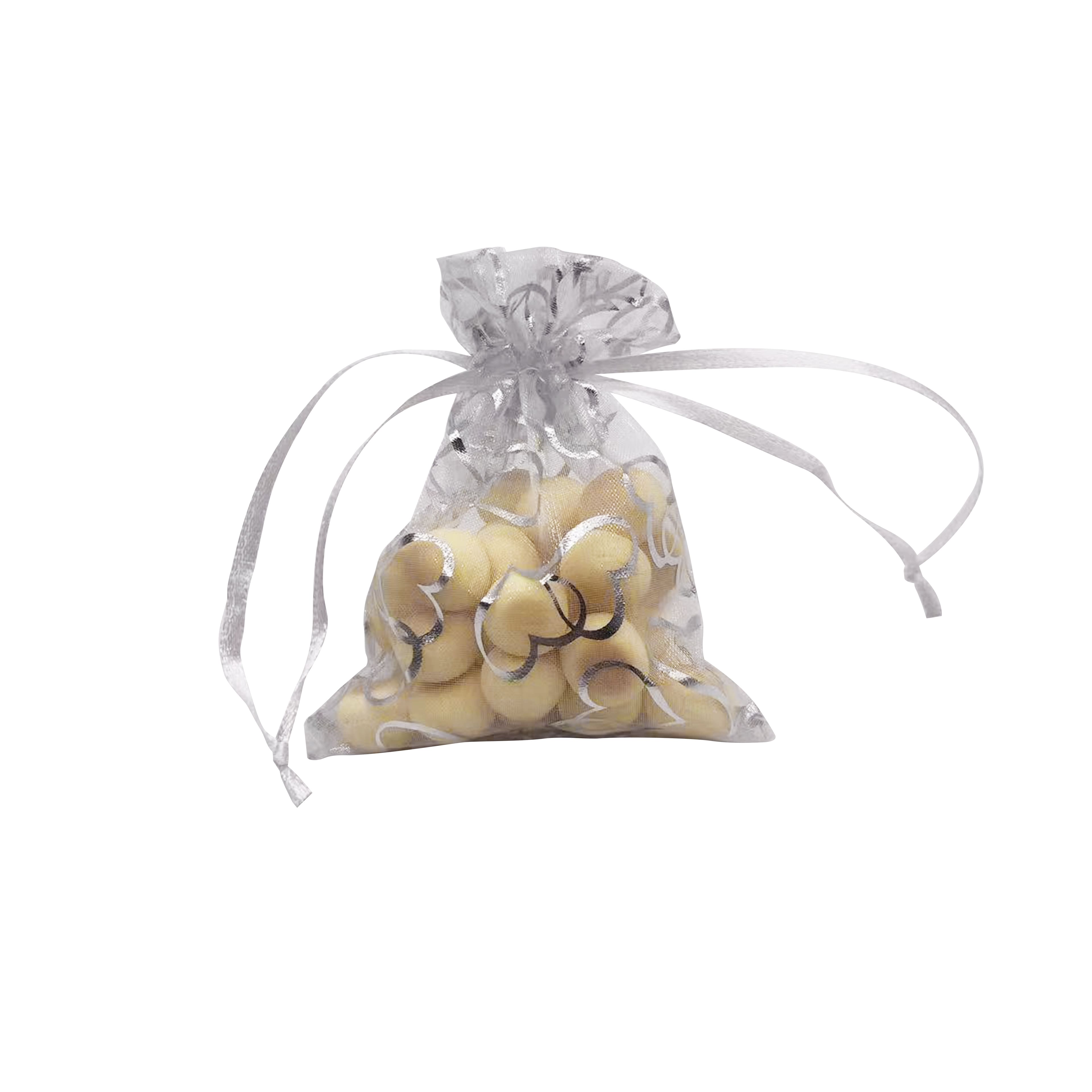 12 Packs: 12 ct. (144 total) Silver Double Heart Organza Favor Bags by Celebrate It&#x2122; Occasions&#x2122;