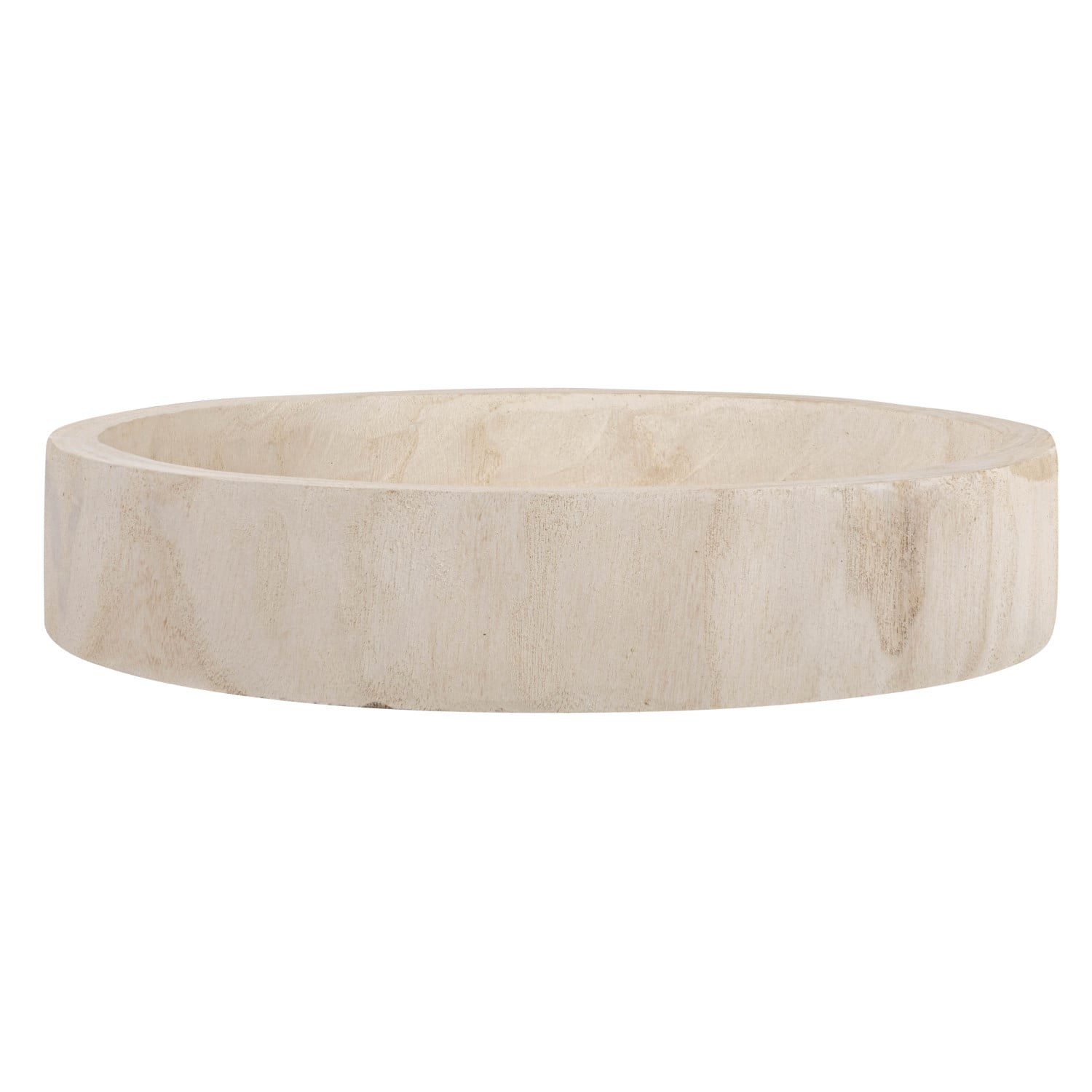 Hello Honey® 17" Whitewashed Round Hand-Carved Decorative Paulownia Wood Tray