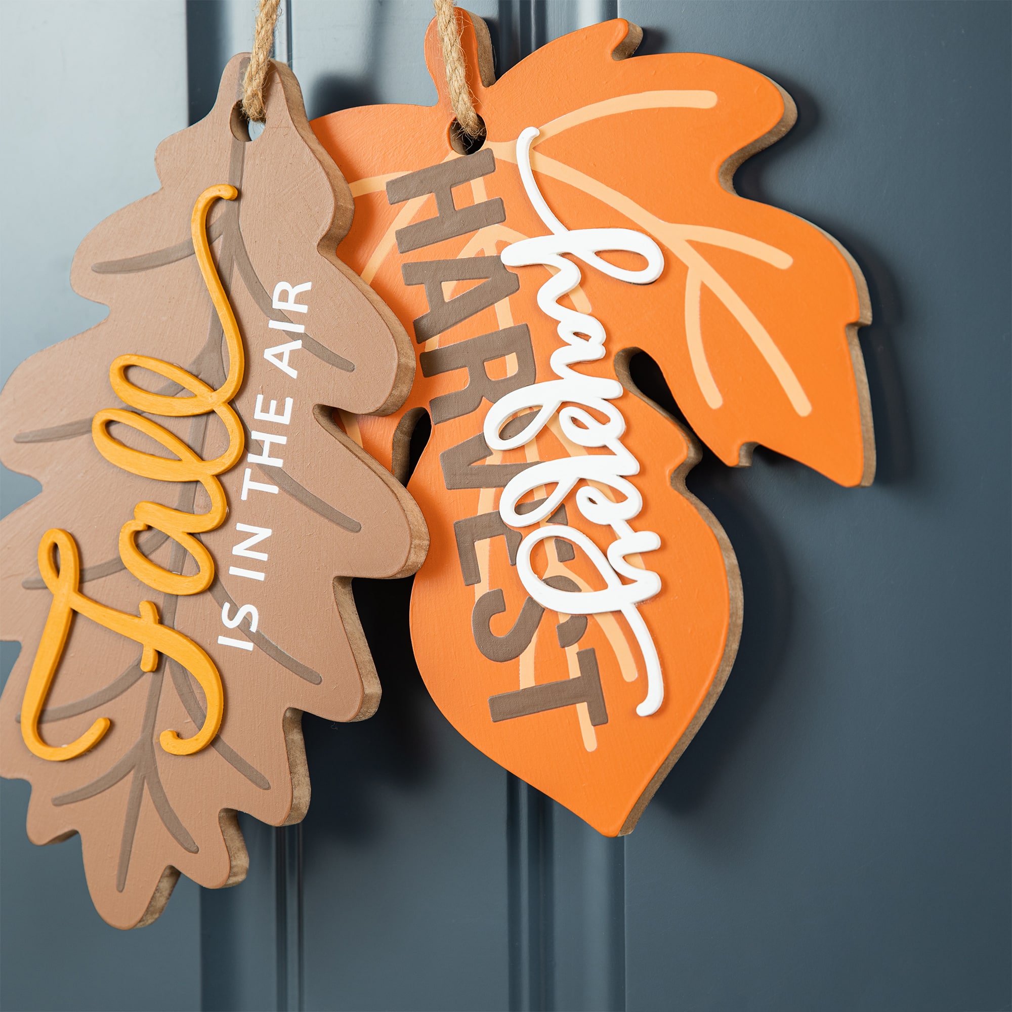 Glitzhome&#xAE; 24.5&#x22; Fall Wood Maple Leaves with Bowknot Door Hanger