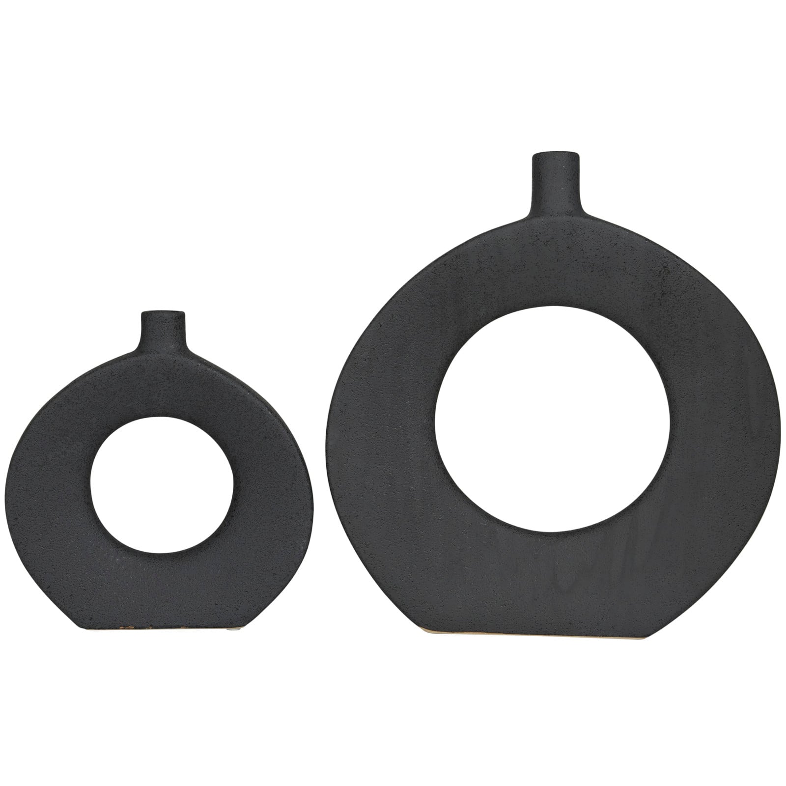 CosmoLiving by Cosmopolitan Black Ceramic Round Donut Shaped Vase Set of 2 15&#x22;, 10&#x22;