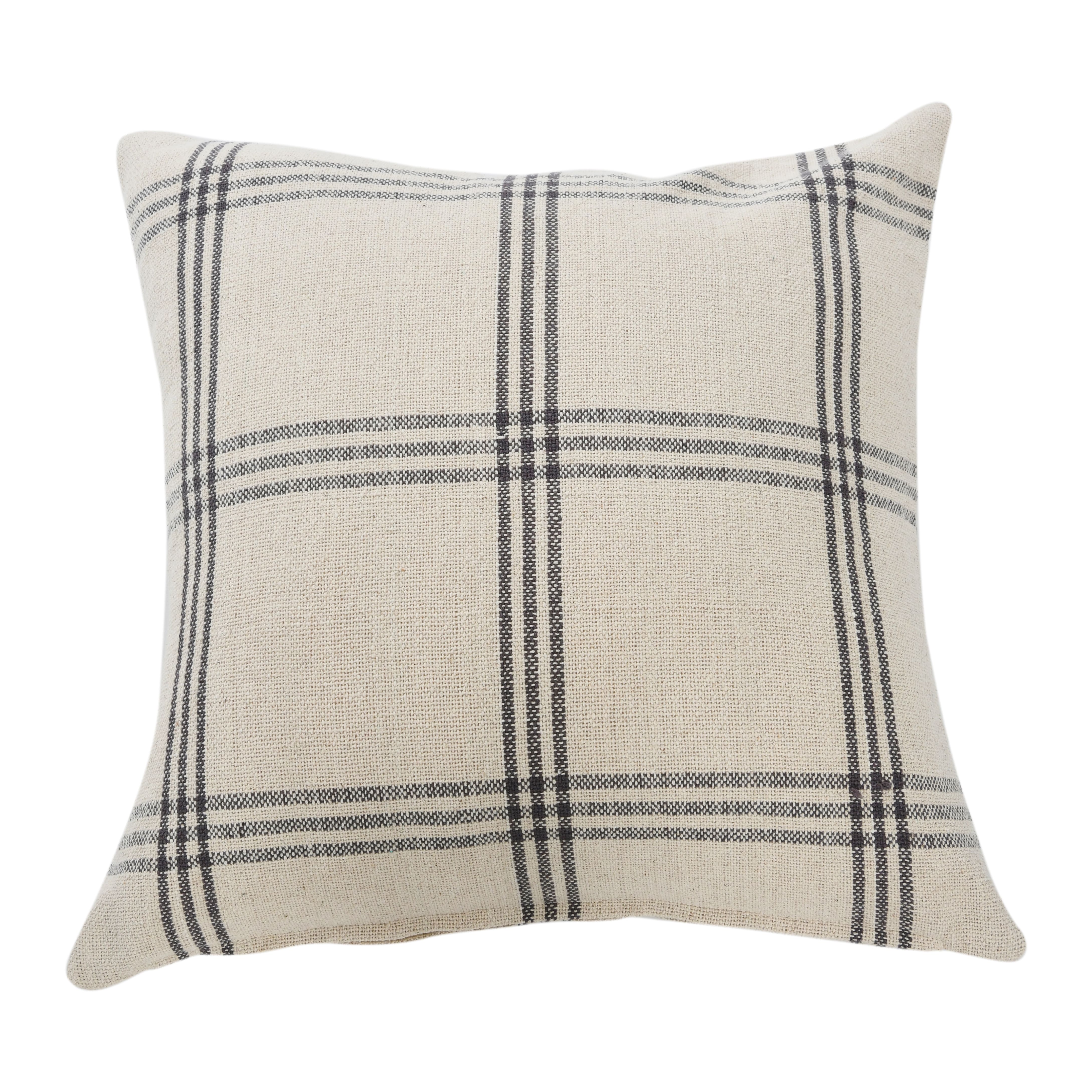 Hello Honey® 20'' Square Gray Plaid Cotton Pillow Cover