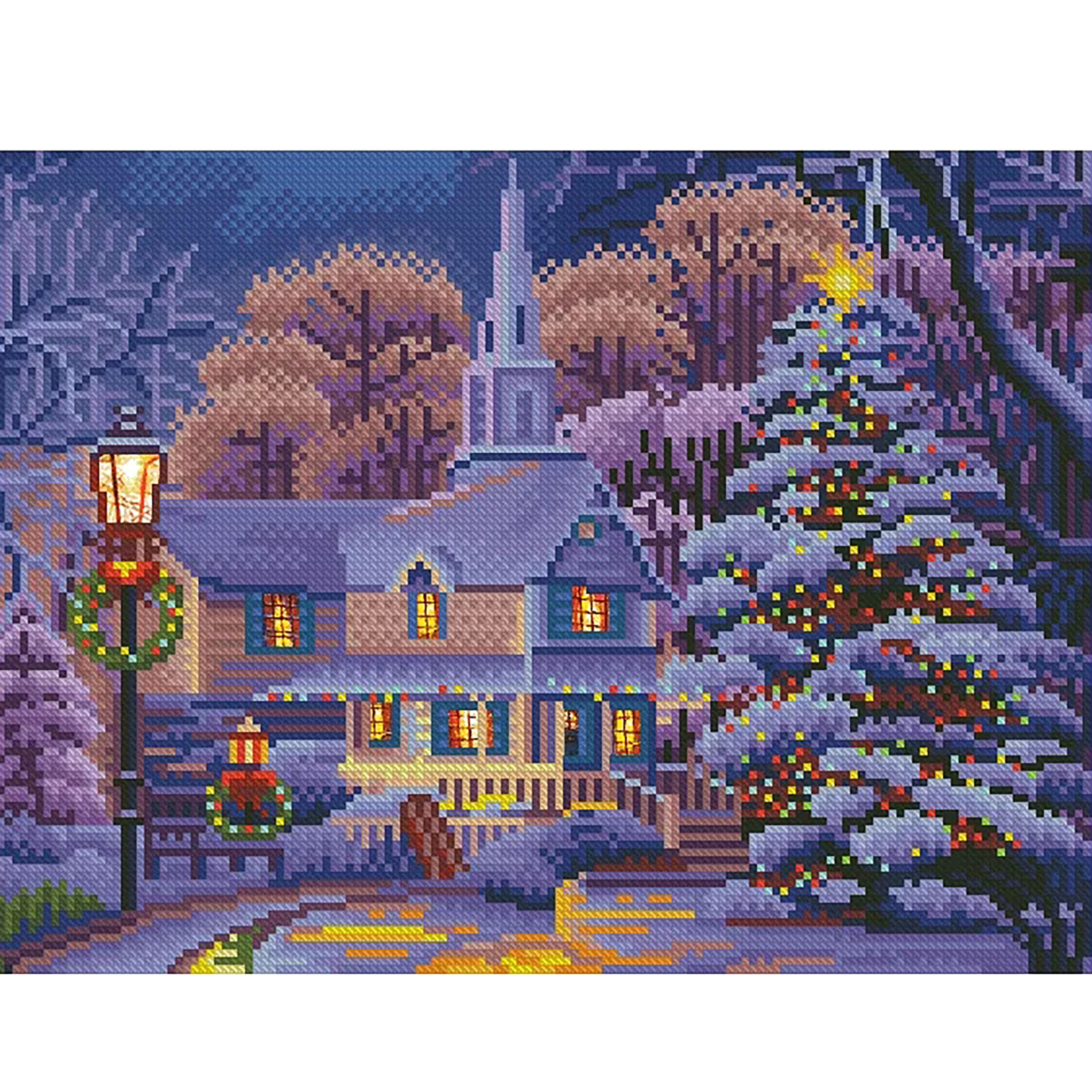 Sparkly Selections House &#x26; Christmas Tree Pre-Framed Diamond Painting Kit with Backlighting