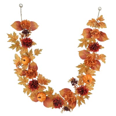 Fall 6ft. Orange & Yellow Mum & Hydrangea Garland By Ashland® 