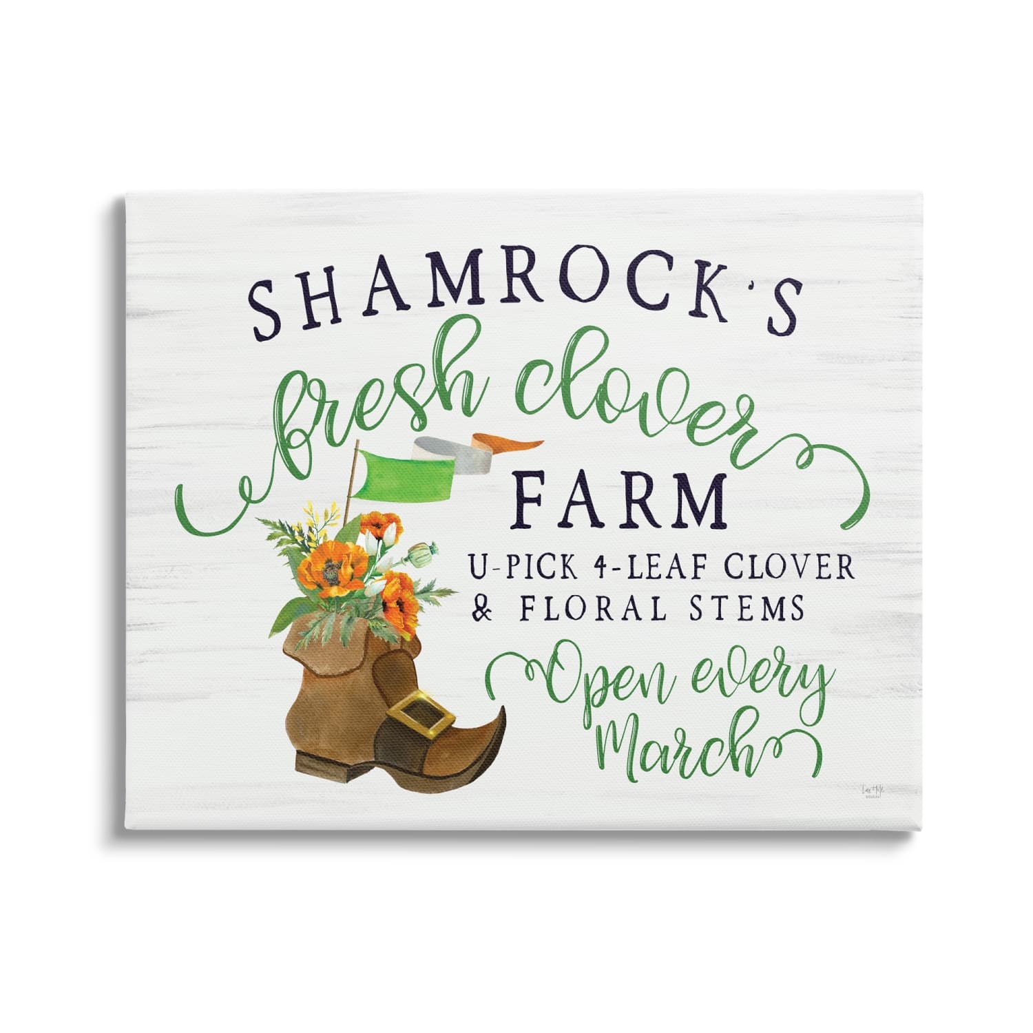 Stupell Industries Shamrock Clover Farm Typography Sign Grainy Pattern Canvas Wall Art