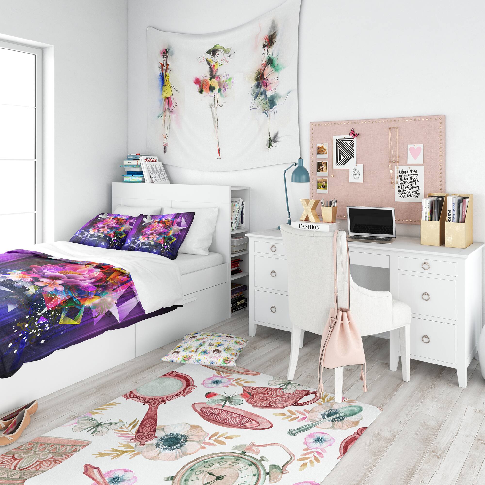 Designart 'Abstract Floral Design with Dove' Modern & Contemporary Bedding Set